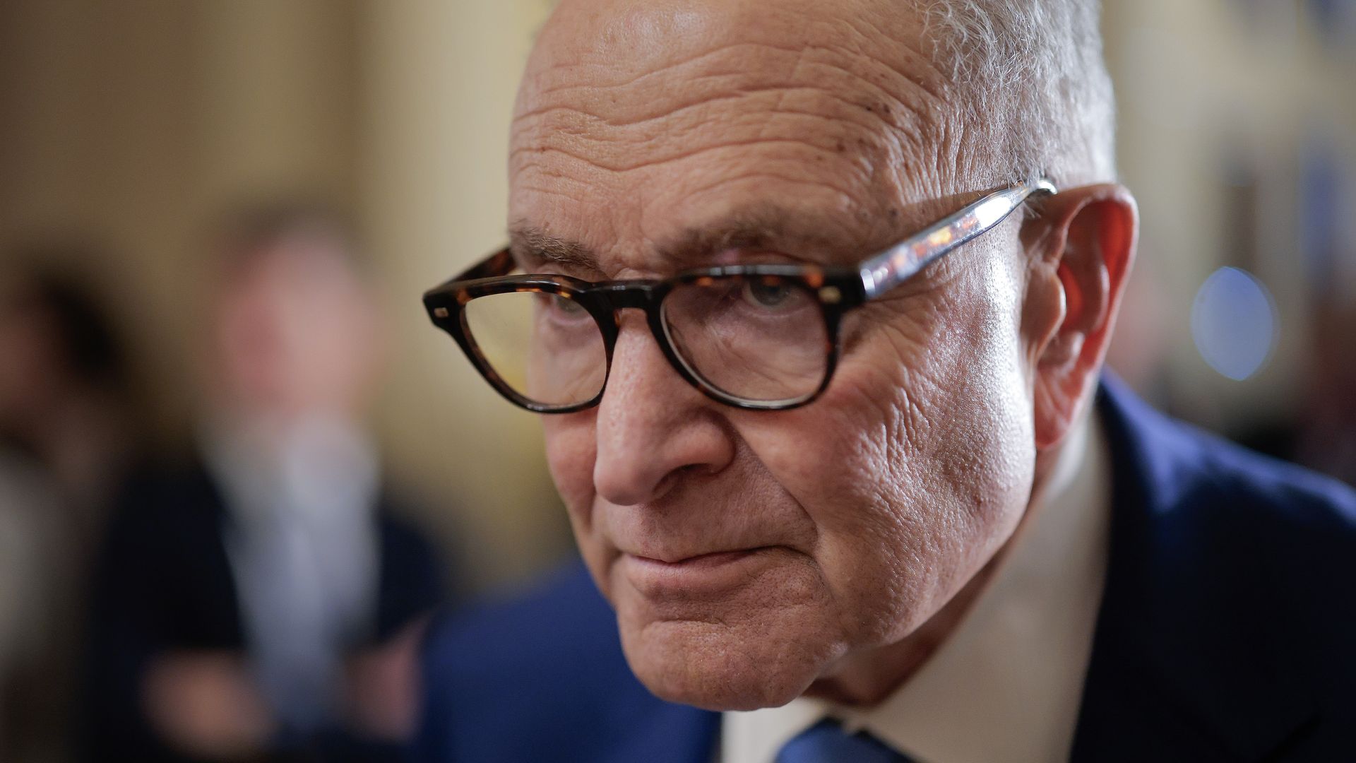 Senate Minority Leader Chuck Schumer talks to reporters following the weekly Senate Democratic policy luncheon at the U.S. Capitol on Feb. 10. 