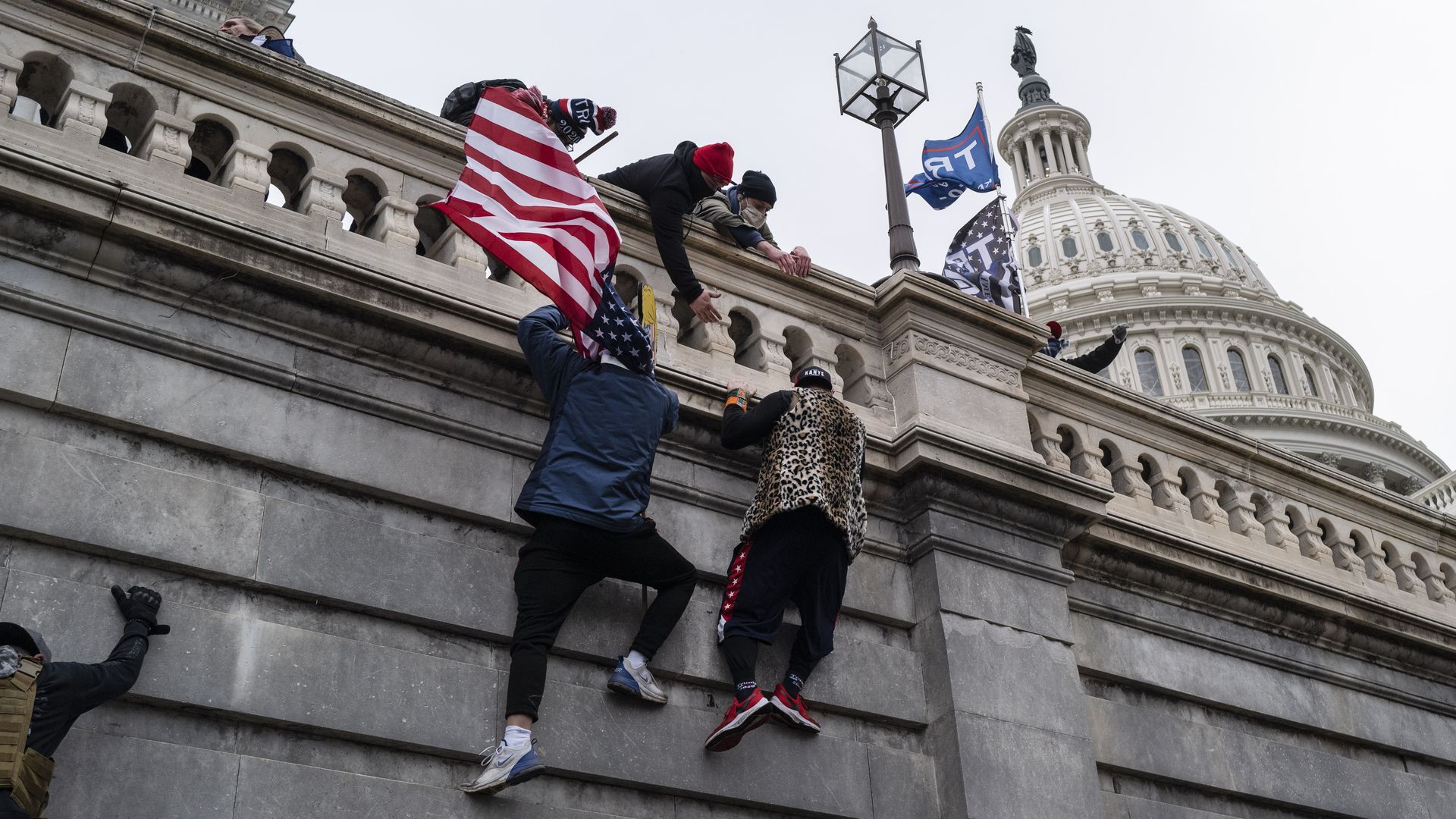 Photo of people climbing walls on Capitol grounds