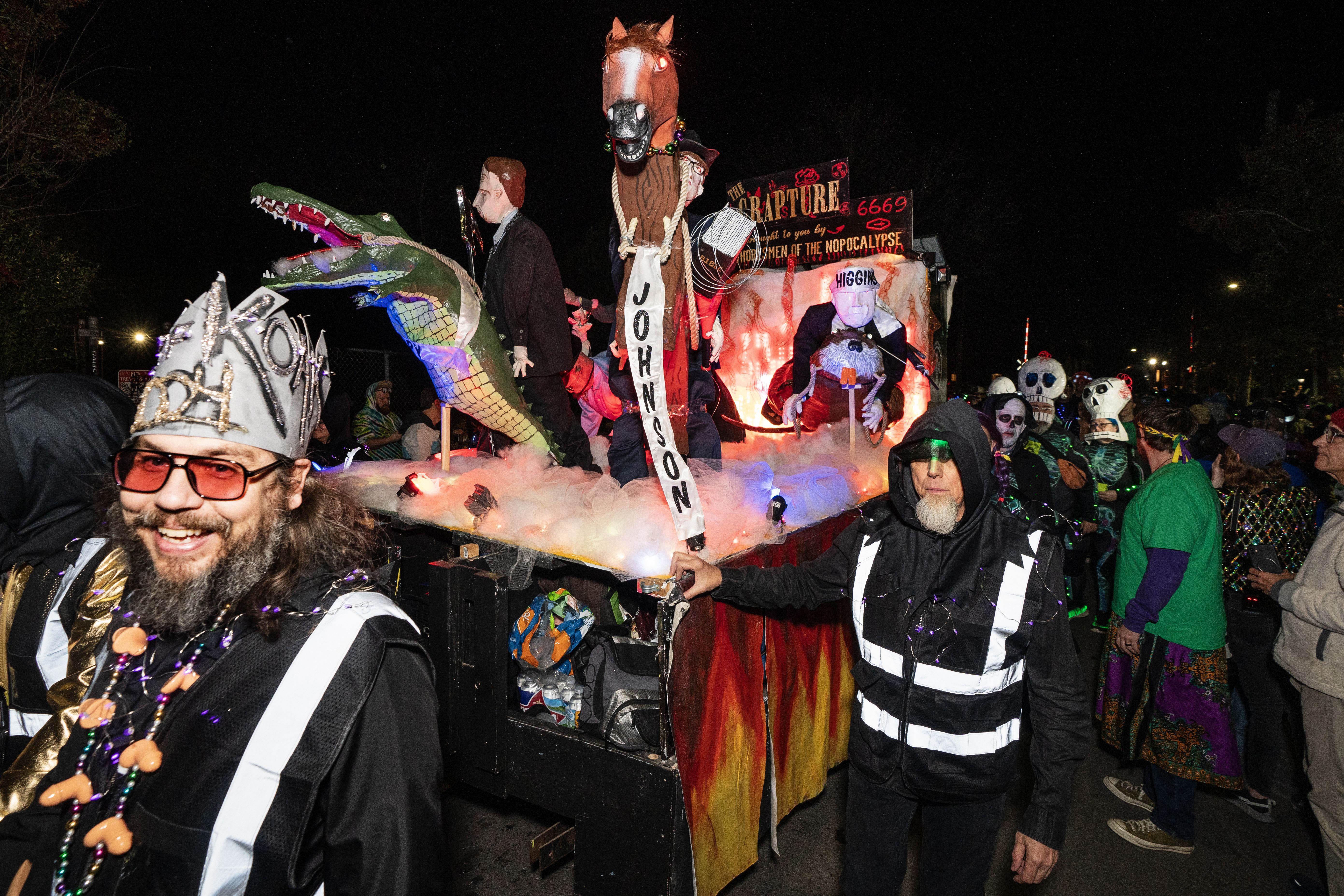 Photo shows a float of Mike Johnson