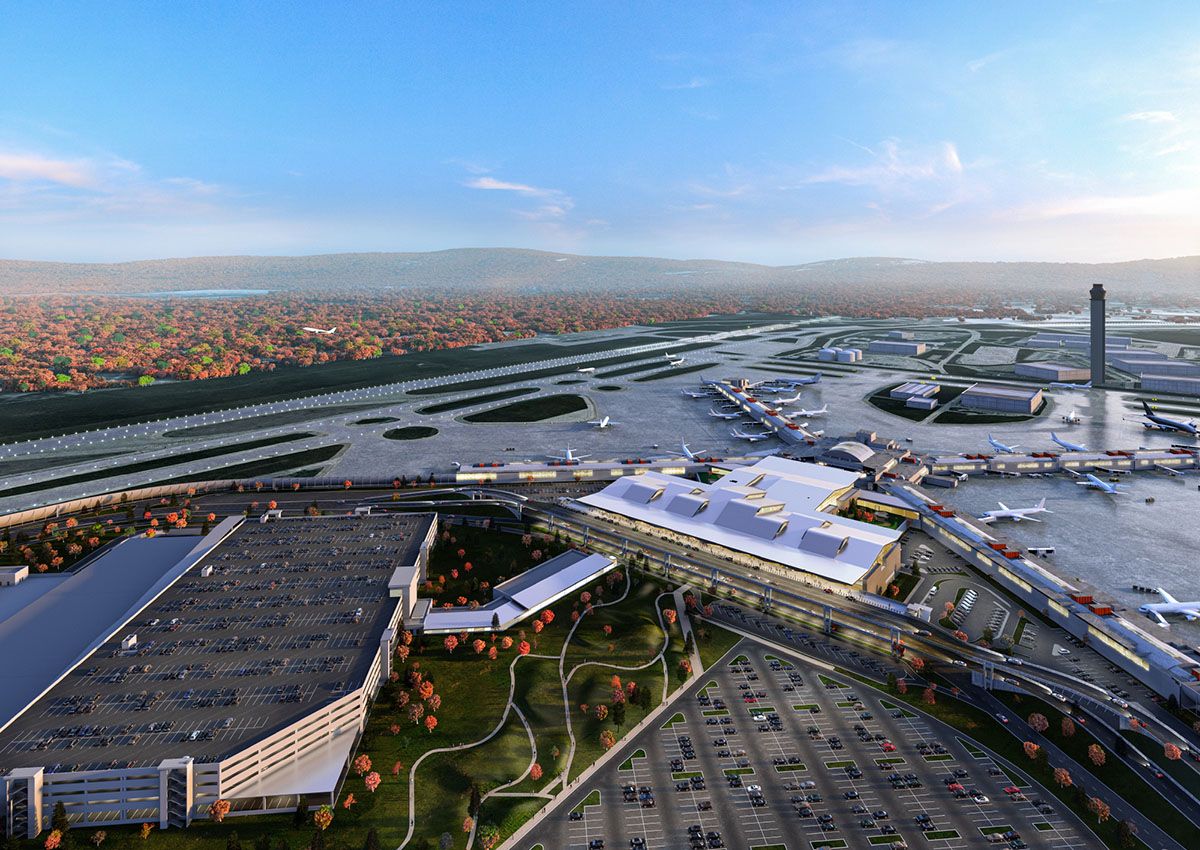A rendering of a new airport terminal in Pittsburgh.