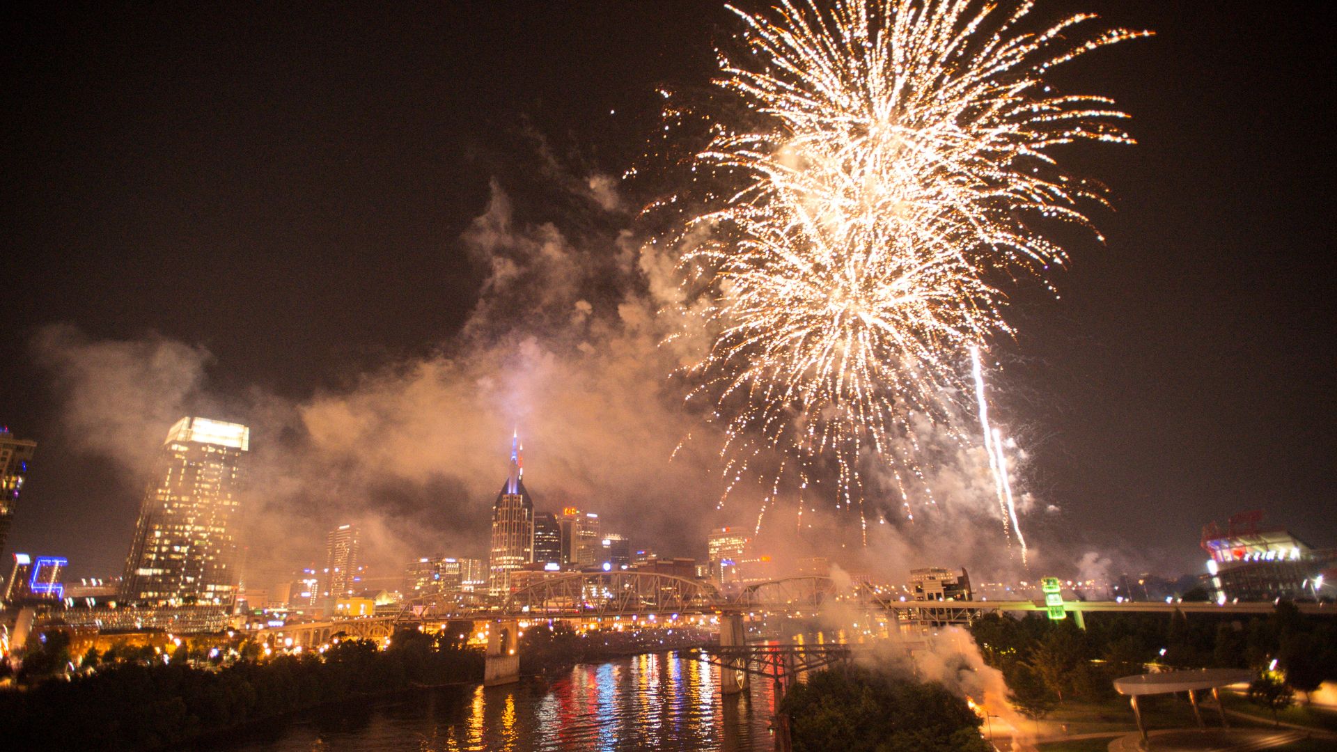 Fireworks are seen over downtown nashville at the 2018 Let Freedom Sing! Music City July 4th concert on July 4, 2018 in Nashville, Tennessee.
