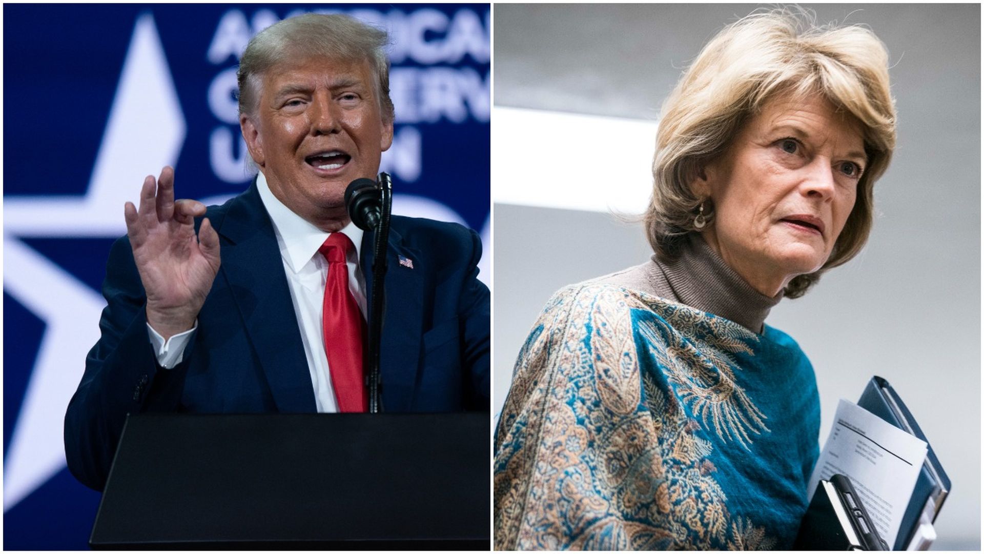 Combination images of President Trump and Sen. Lisa Murkowski.
