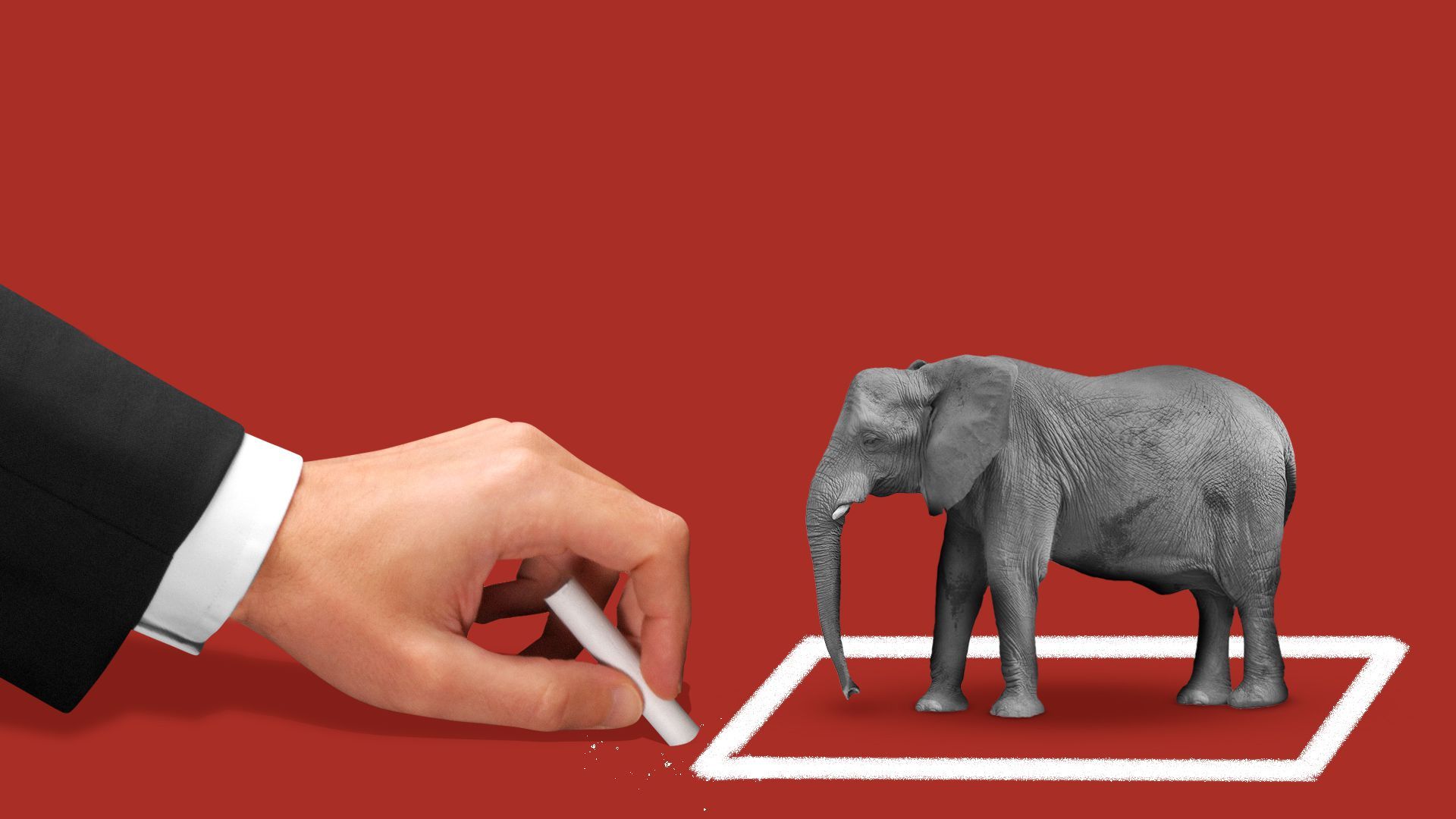 Illustration of a hand drawing a chalk box around an elephant.