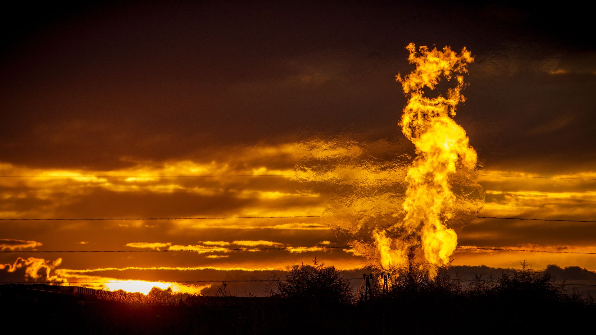Flames from flaring in the Bakken oil field in the U.S.