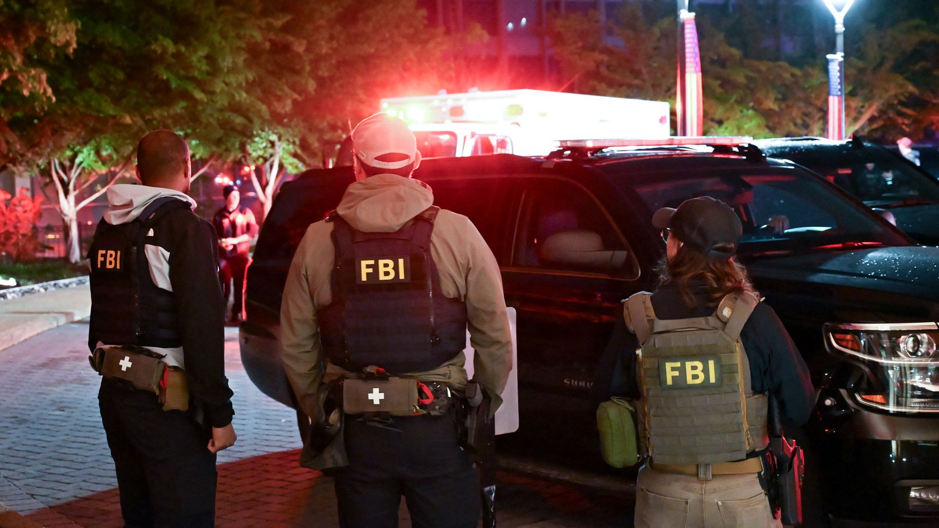 FBI agents stand outside the Washington Hilton after shots were heard during the White House Correspondents' Dinner in Washington, DC, on April 25, 2026