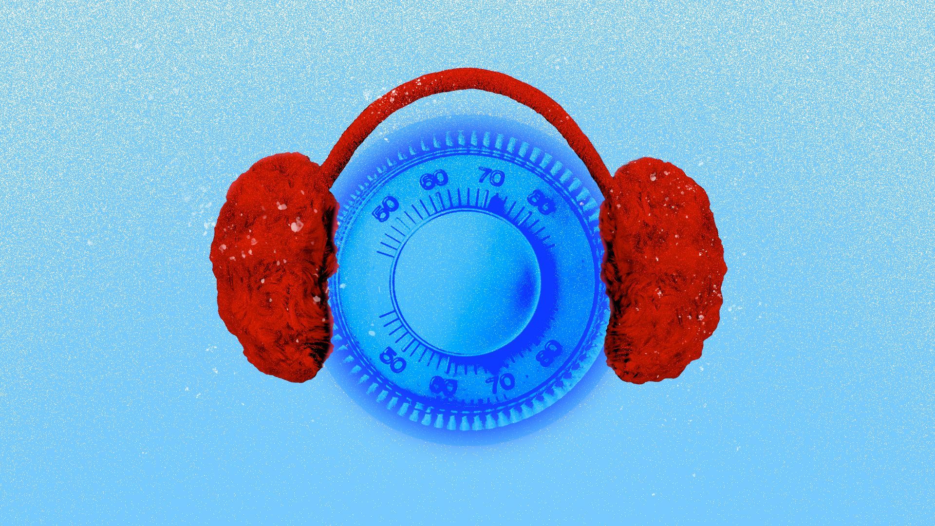 Illustration of a thermostat wearing earmuffs.