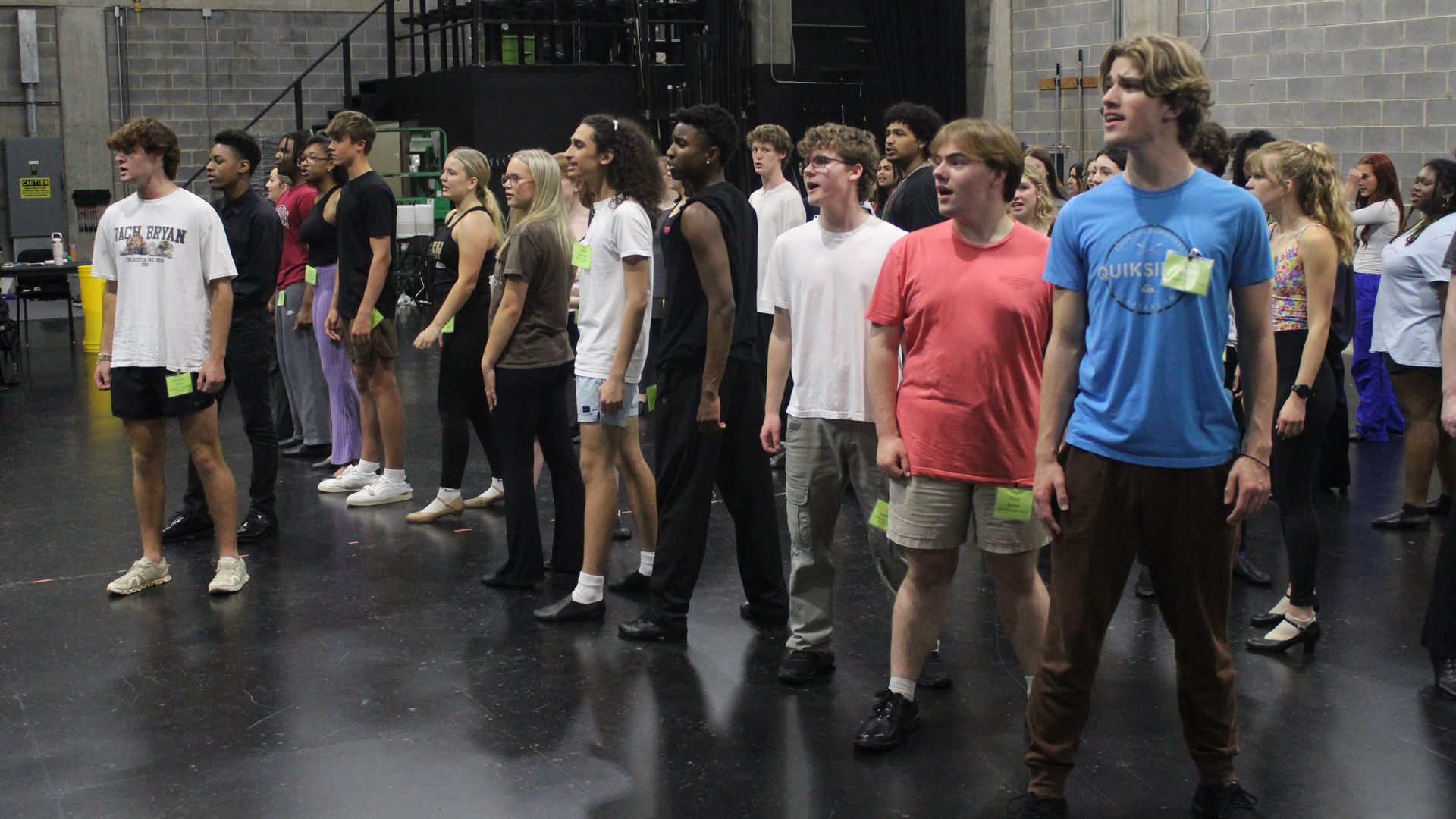 Students rehearse for the Blumey Awards. 