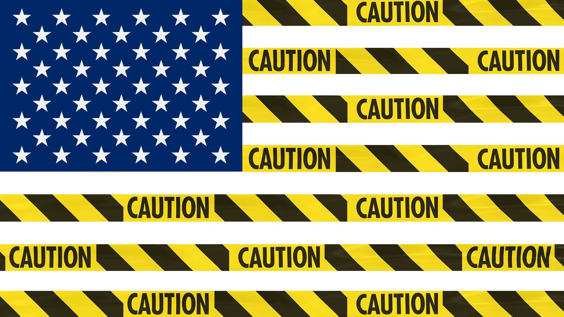 Illustration of the American flag with the stripes replaced with caution tape. 