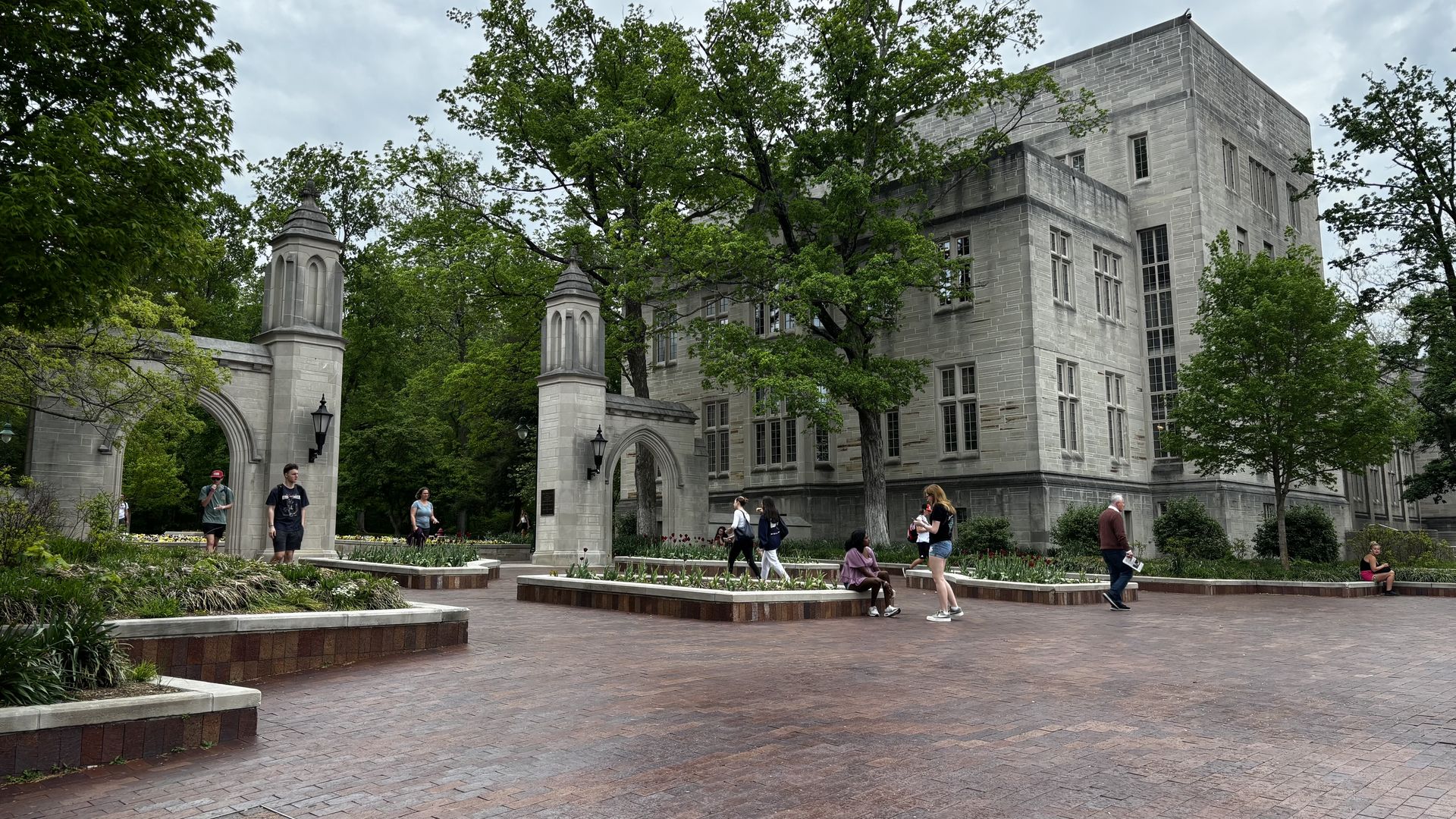 Limestone gates on a college campus