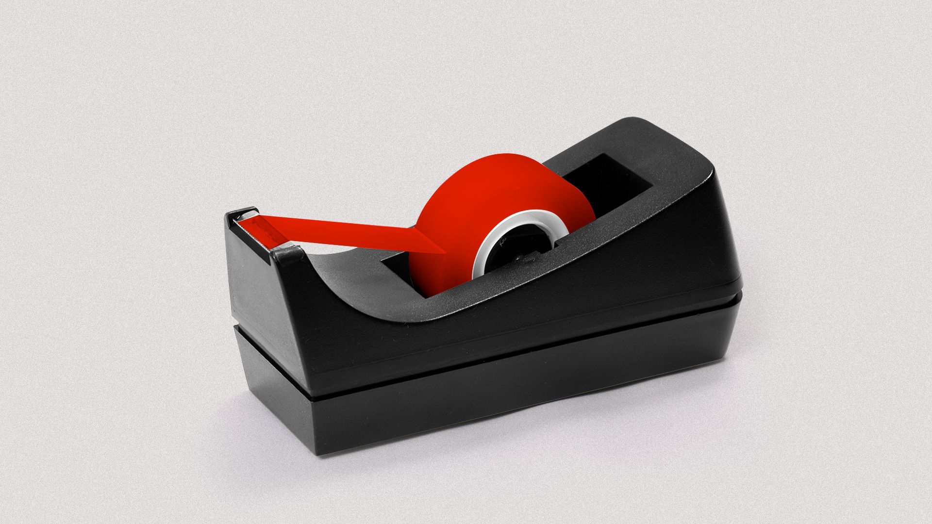 Illustration of a roll of red tape in a tape dispenser.