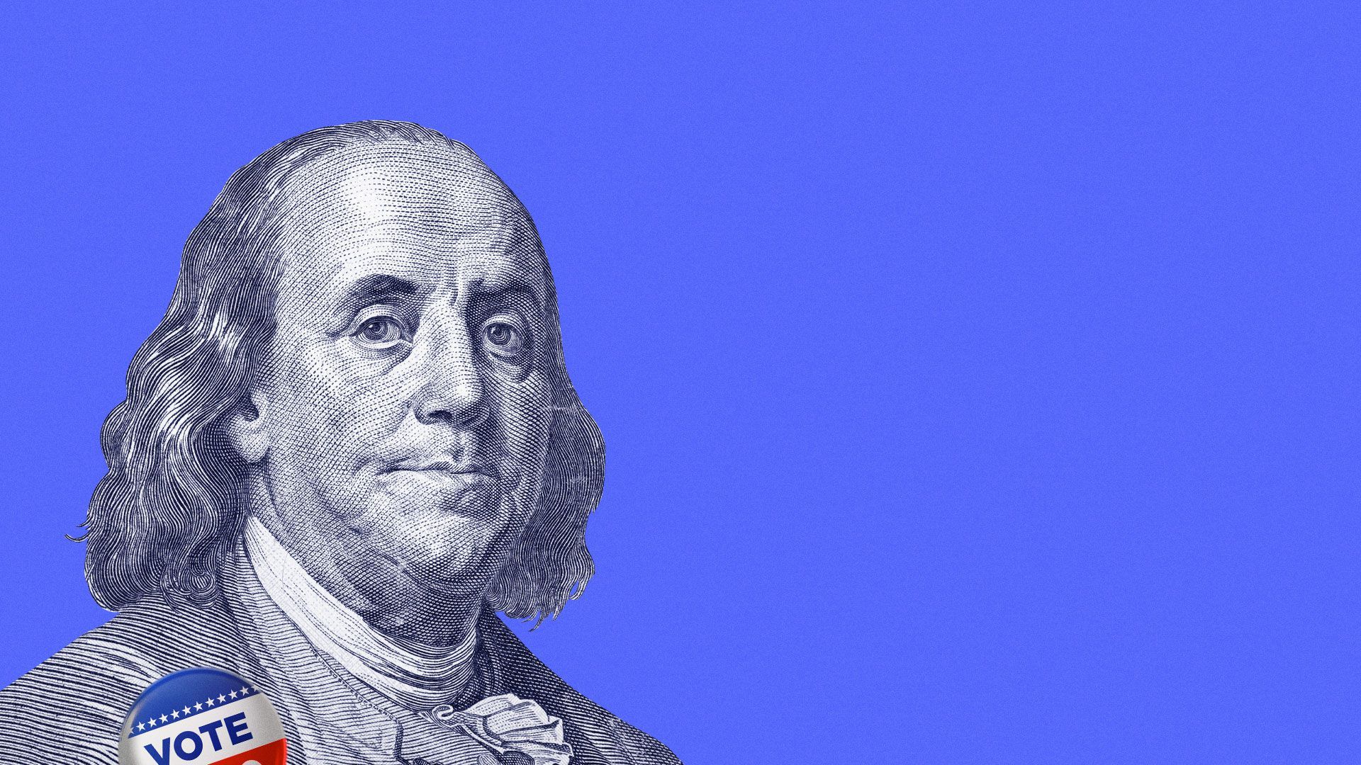 Illustration of Benjamin Franklin with a vote button