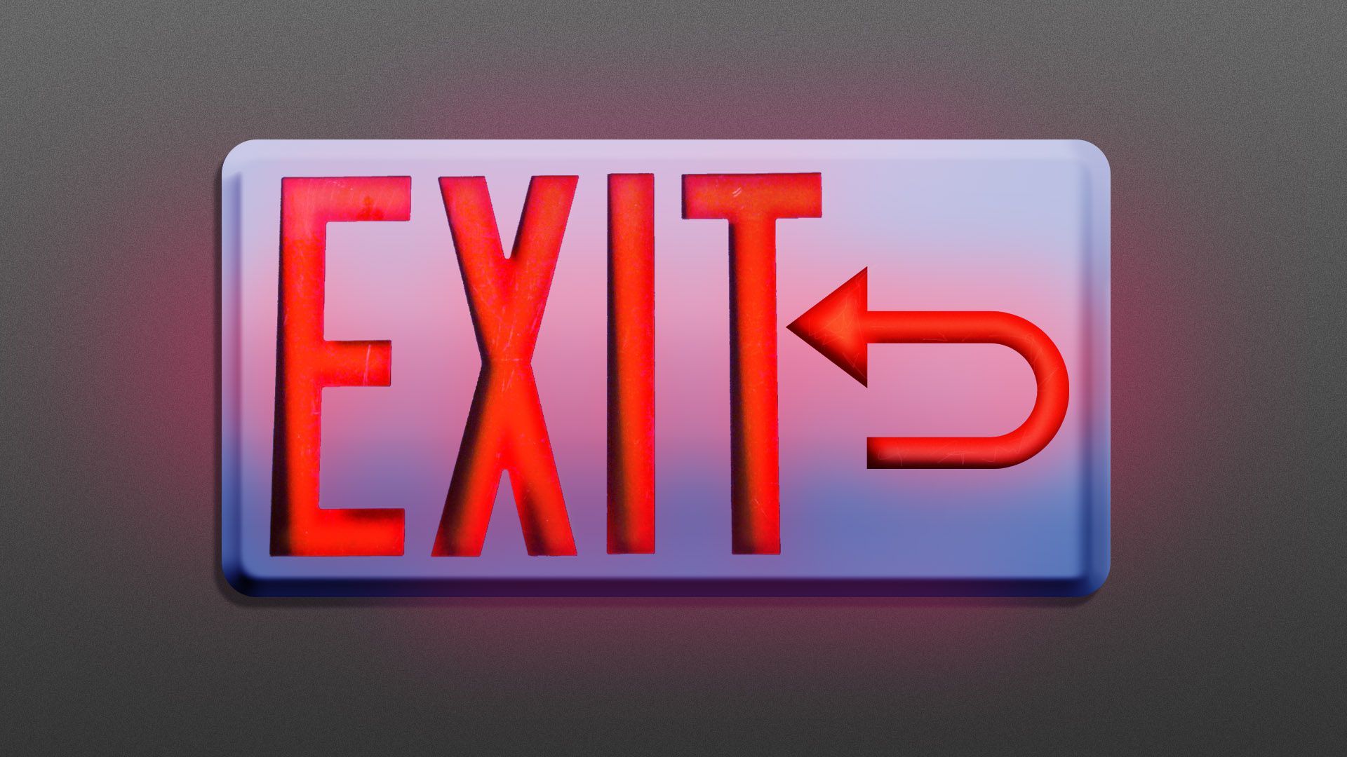 Illustration of an exit sign with a return symbol in place of an arrow
