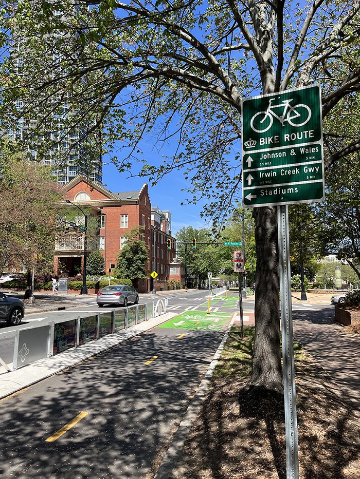uptown bike route signage near fourth ward