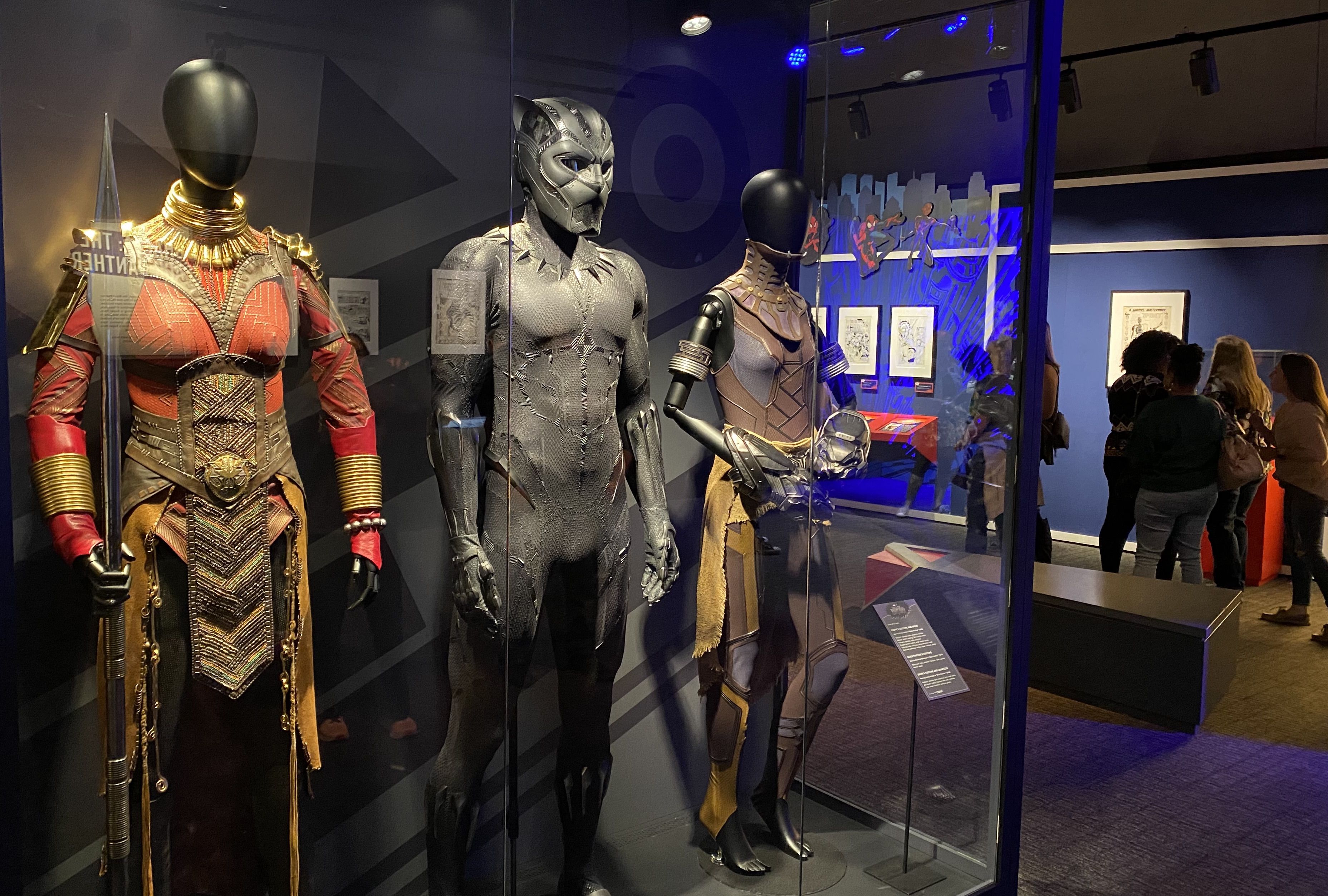 A display of costumes from the 2018 "Black Panther" film