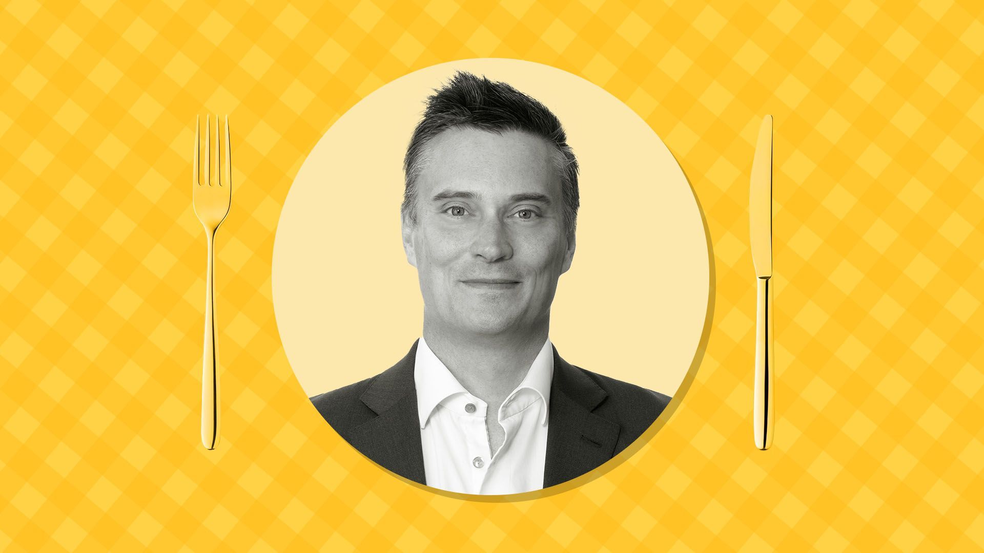 a picture of Cleary Gottlieb partner James Langston on a tablecloth print background