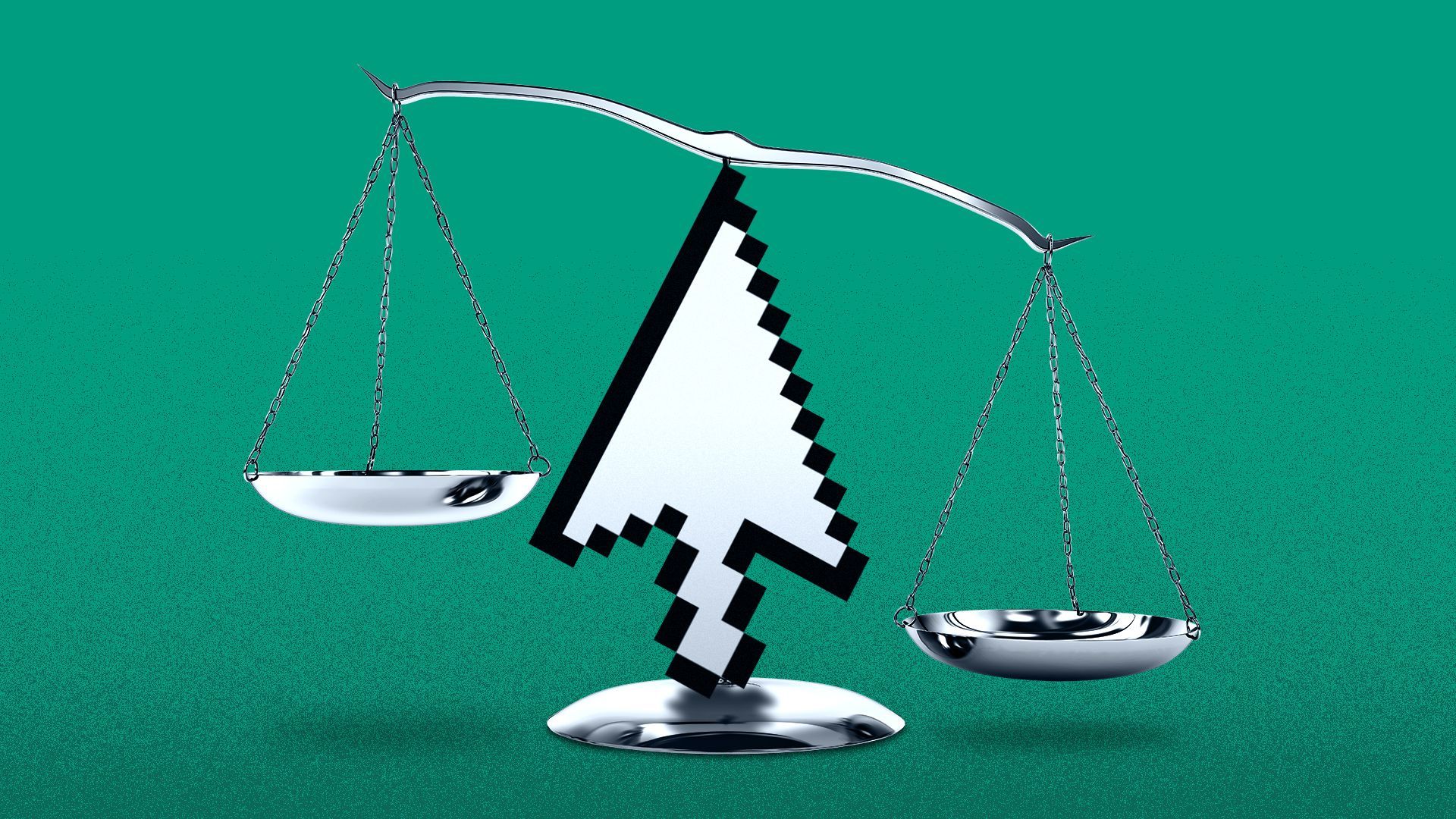 Illustration of a cursor holding up an imbalanced scale. 