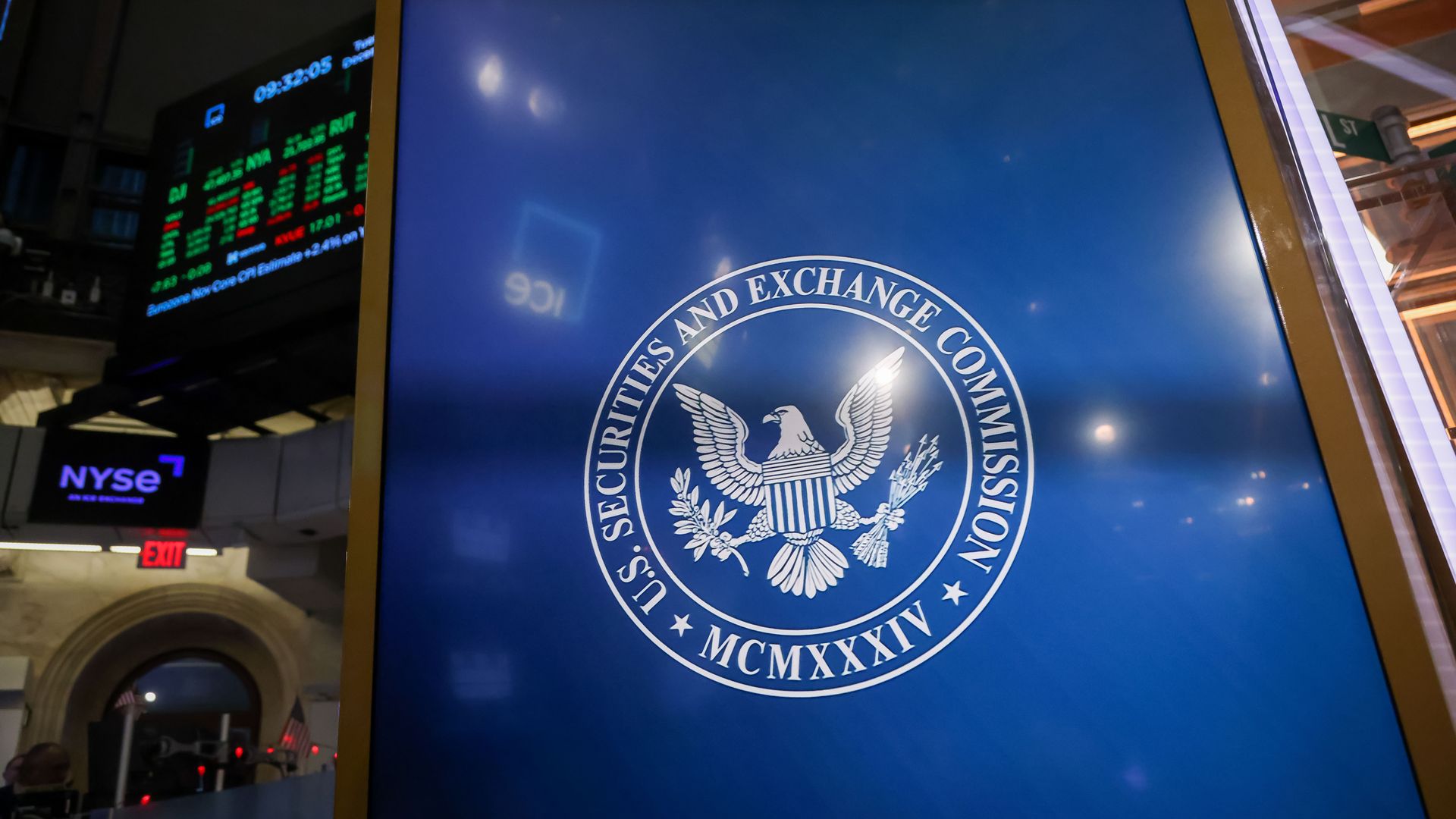 an SEC logo on a trading floor.