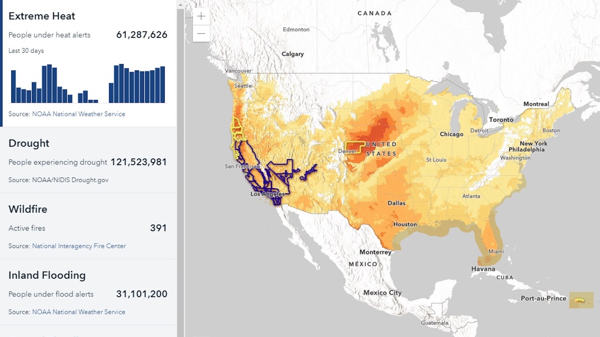 Map of extreme weather and climate threats across the U.S.