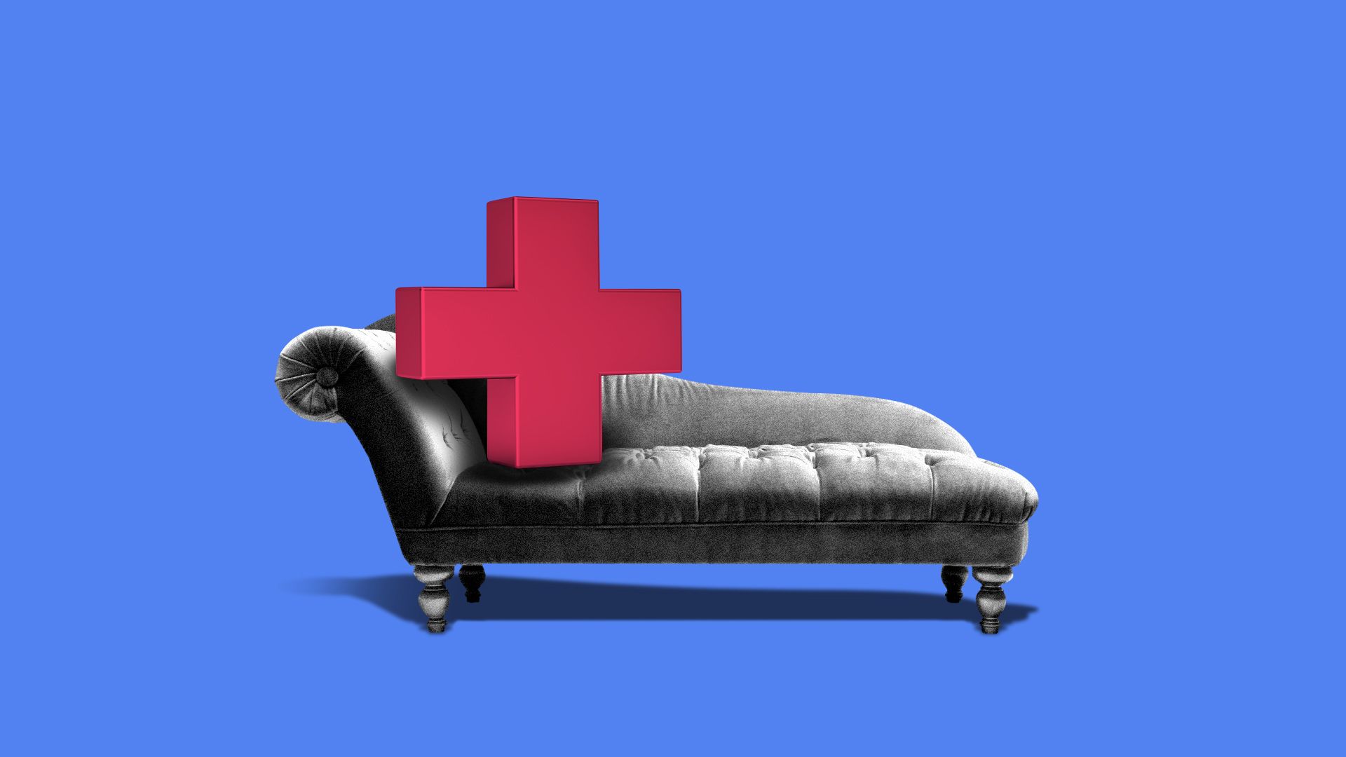 Illustration of a health plus on a therapist couch.