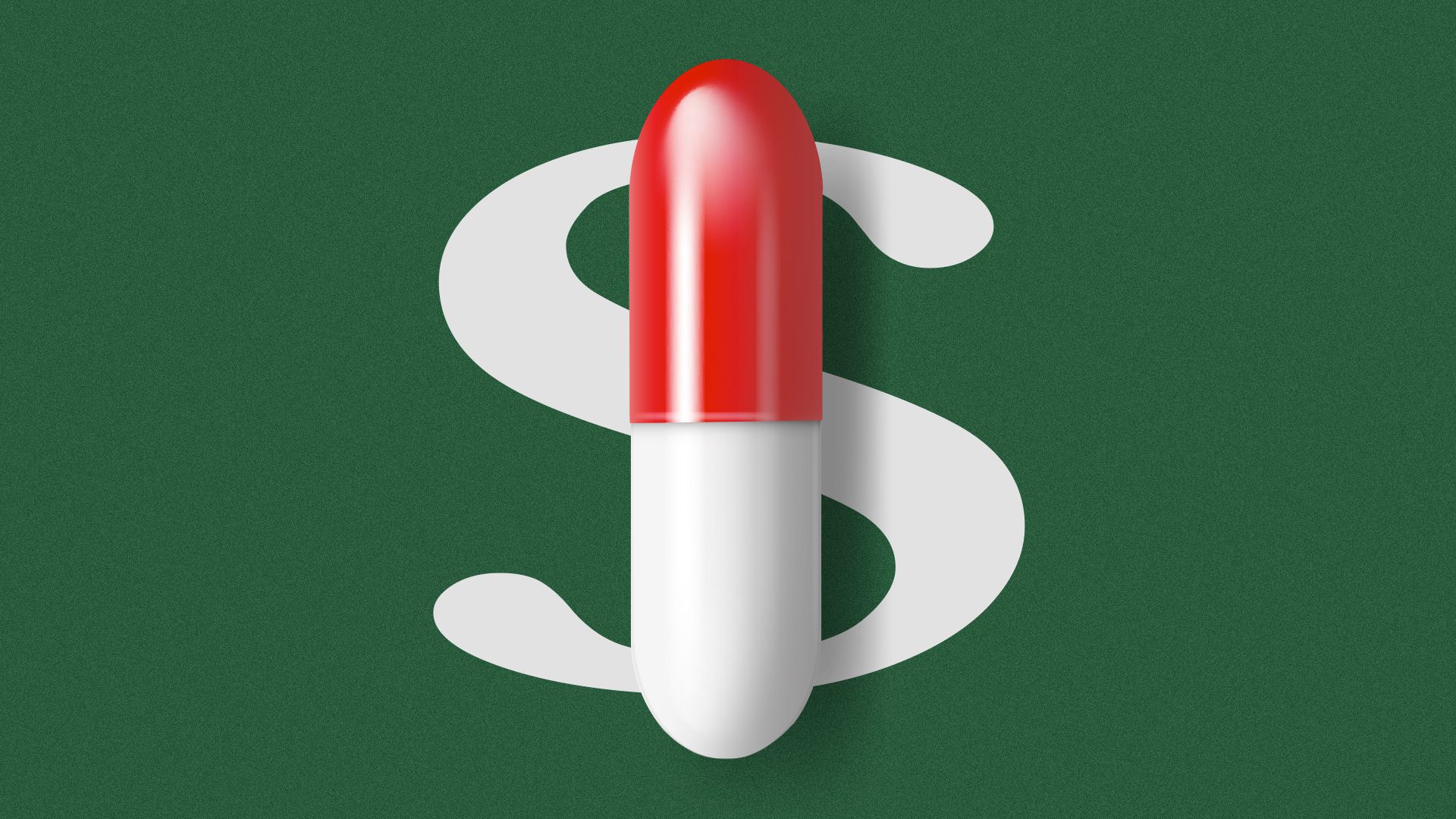 Illustration of a pill replacing the vertical line on a dollar sign.