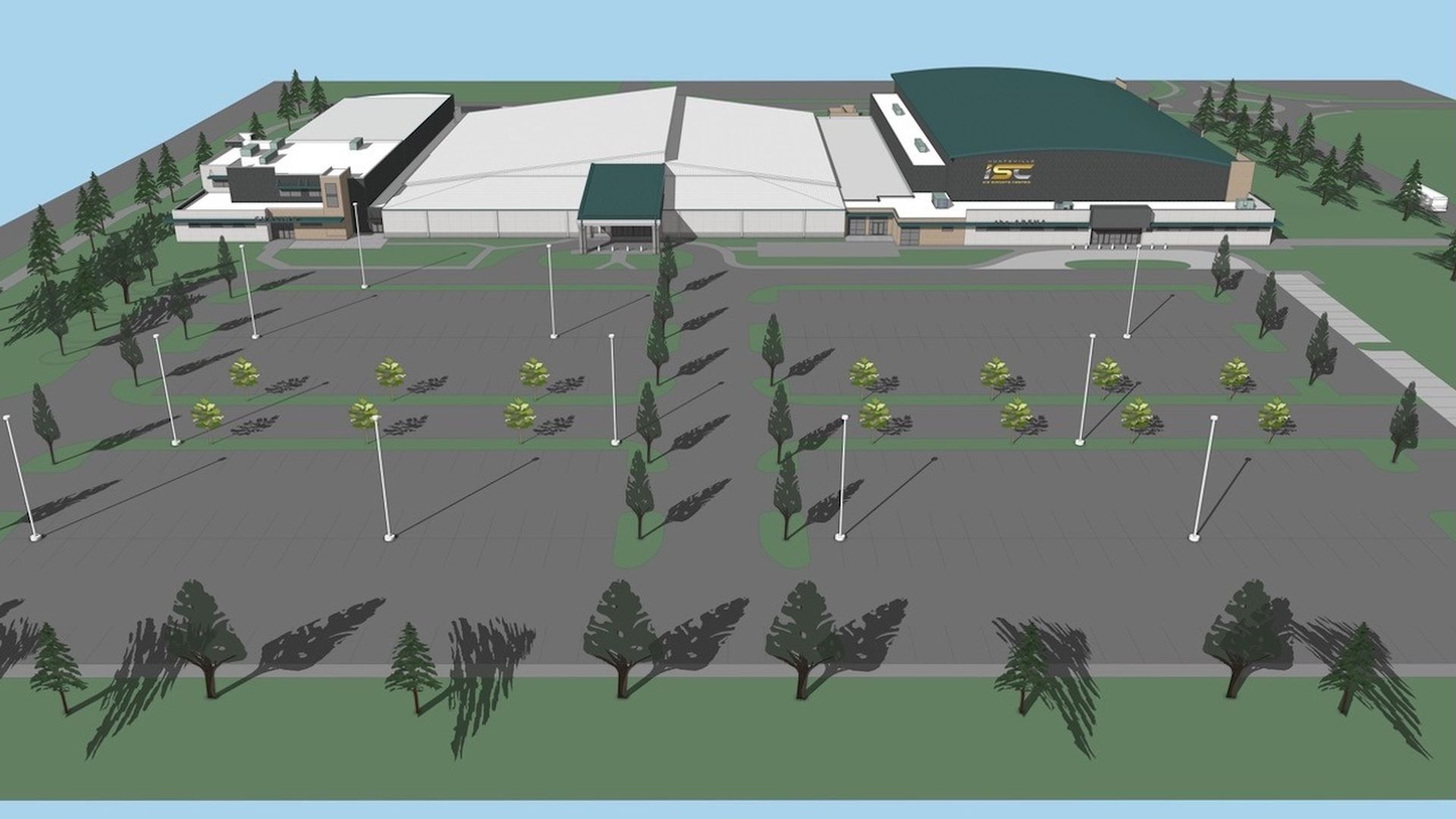 A rendering shows the updated Huntsville Ice Sports Center, which will be expanded to include a new 1,300-seat arena and dedicated, 5-lane curling facility.