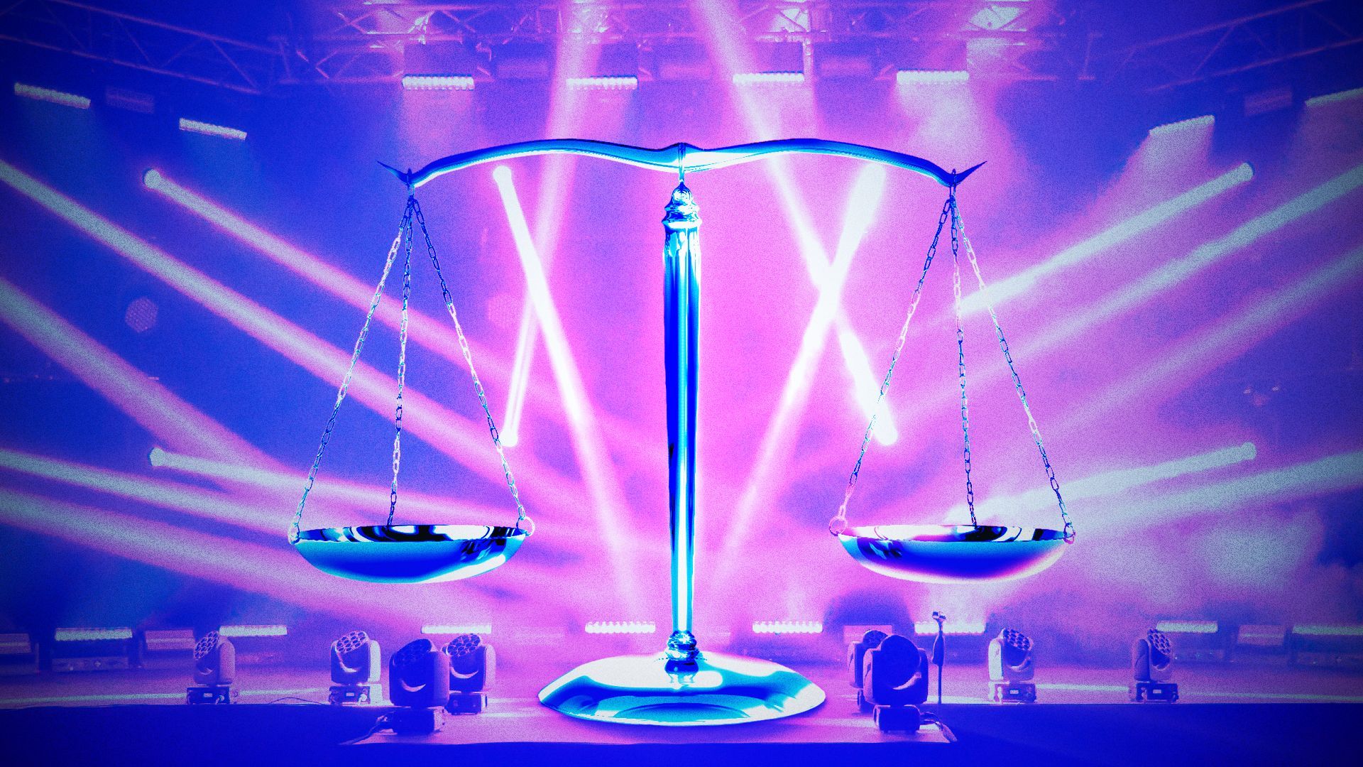 Illustration of a pair of scales on a concert stage.