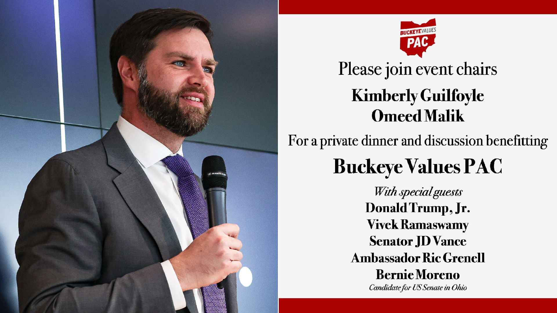 Photo of J.D. Vance and invitation to a Palm Beach fundraiser