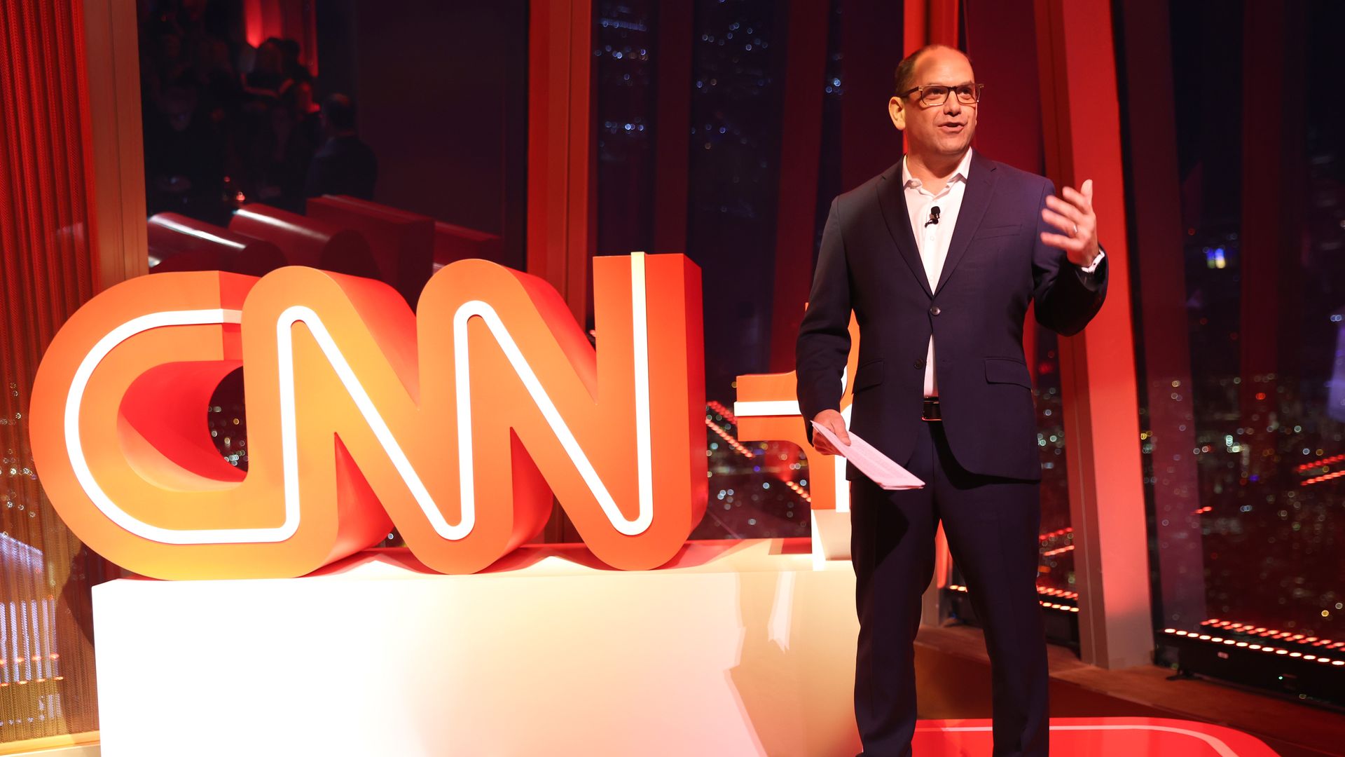 Andrew Morse gives remarks onstage during the CNN+ Launch Event at PEAK NYC Hudson Yards on March 28, 2022 in New York City