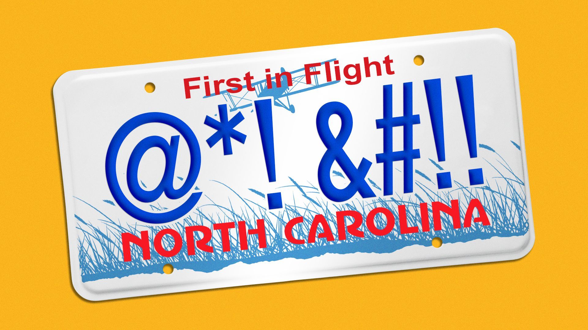 Illustration of North Carolina license plate with symbols implying a swear word.