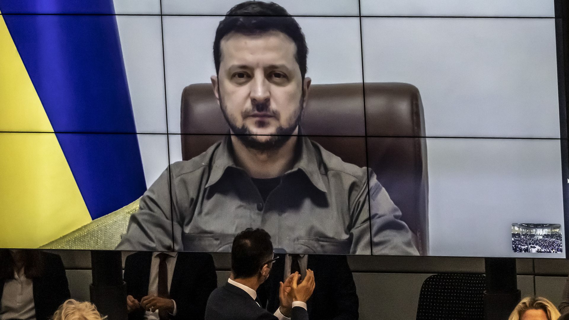 Ukrainian President Volodymyr Zelensky addressing the Bundestag virtually on March 17.