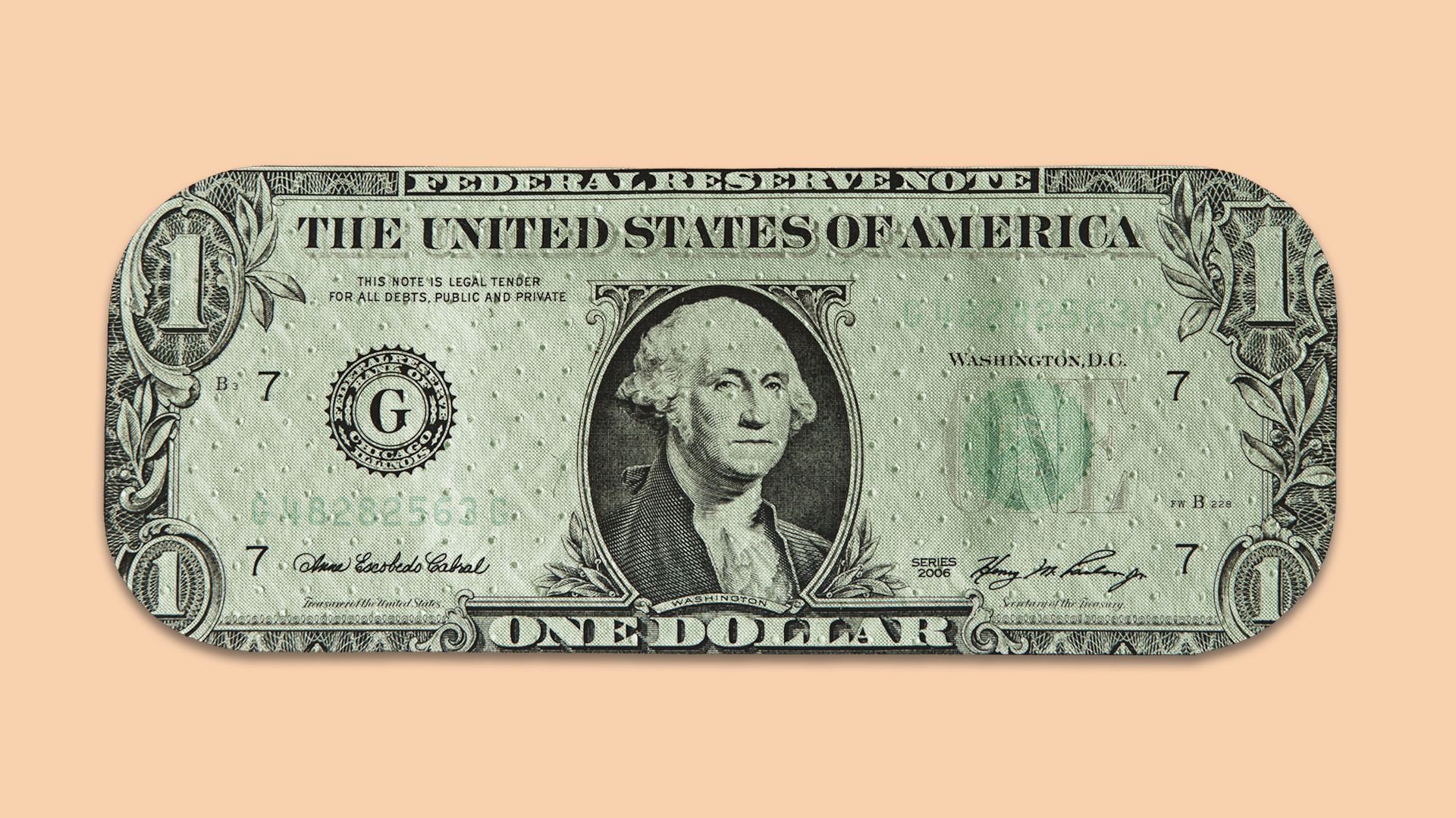 A dollar bill in the shape of a band-aid