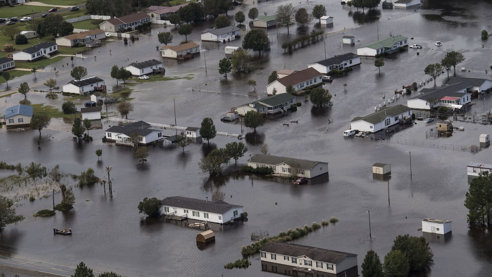 Flooding from Hurricane Florence is seen in Lumberton, NC on September 17, 2018.