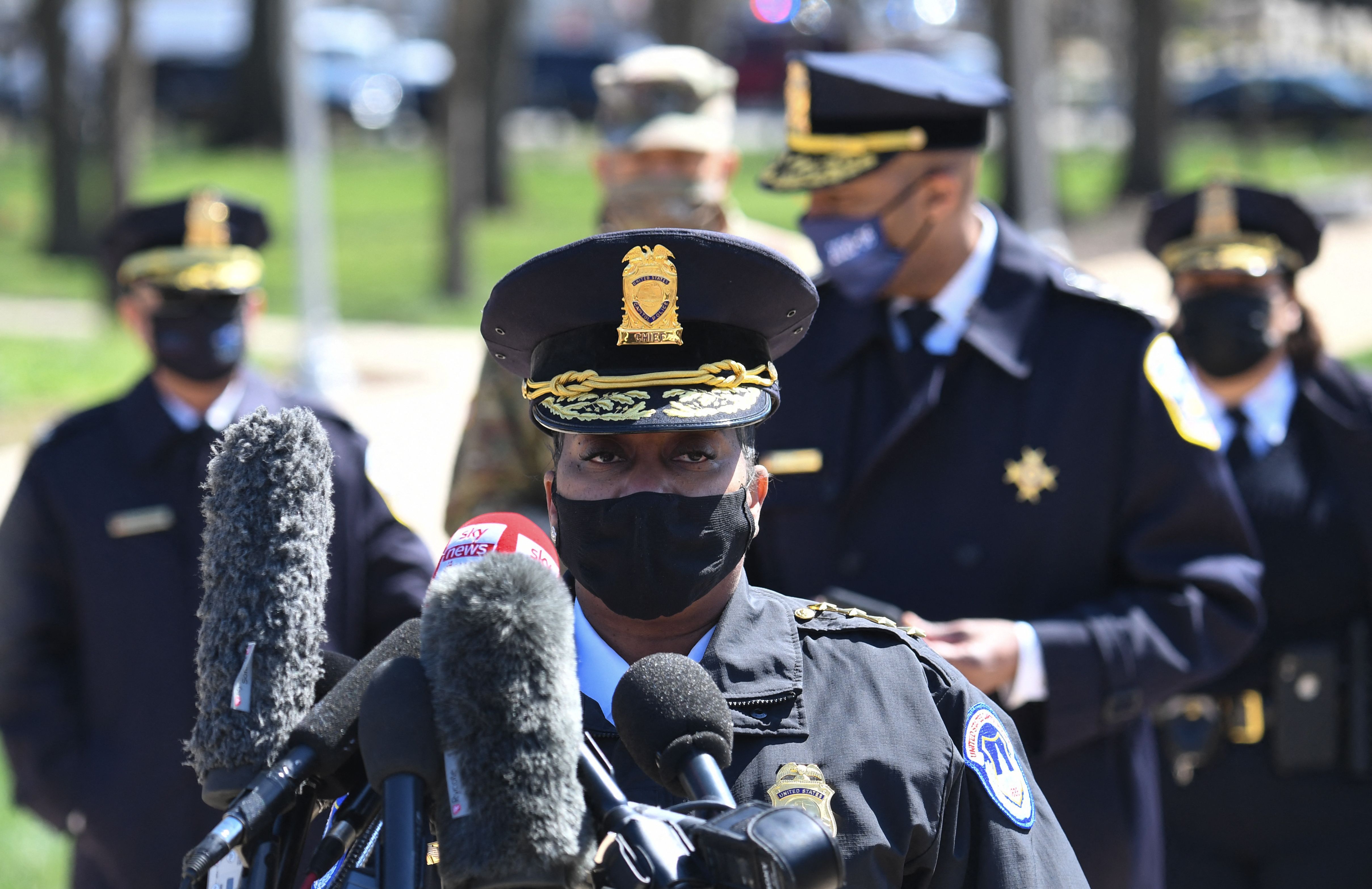 Acting Chief of Capitol Police Yogananda Pittman speaking during a press conference in Washington, D.C. on April 2.