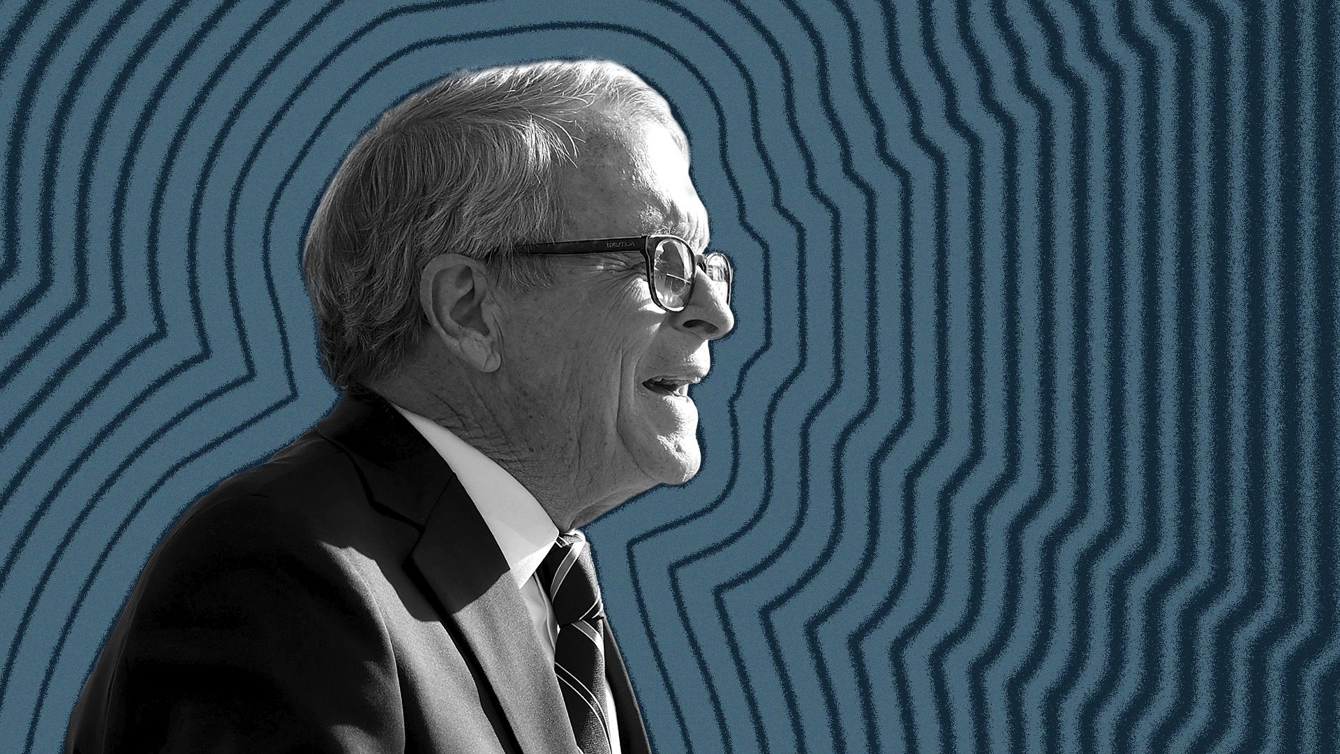 Photo illustration of Ohio Governor Mike DeWine with lines radiating from him.