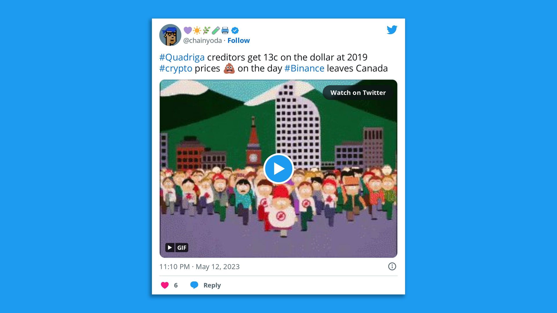 A screenshot of a tweet showing the characters of South Park.