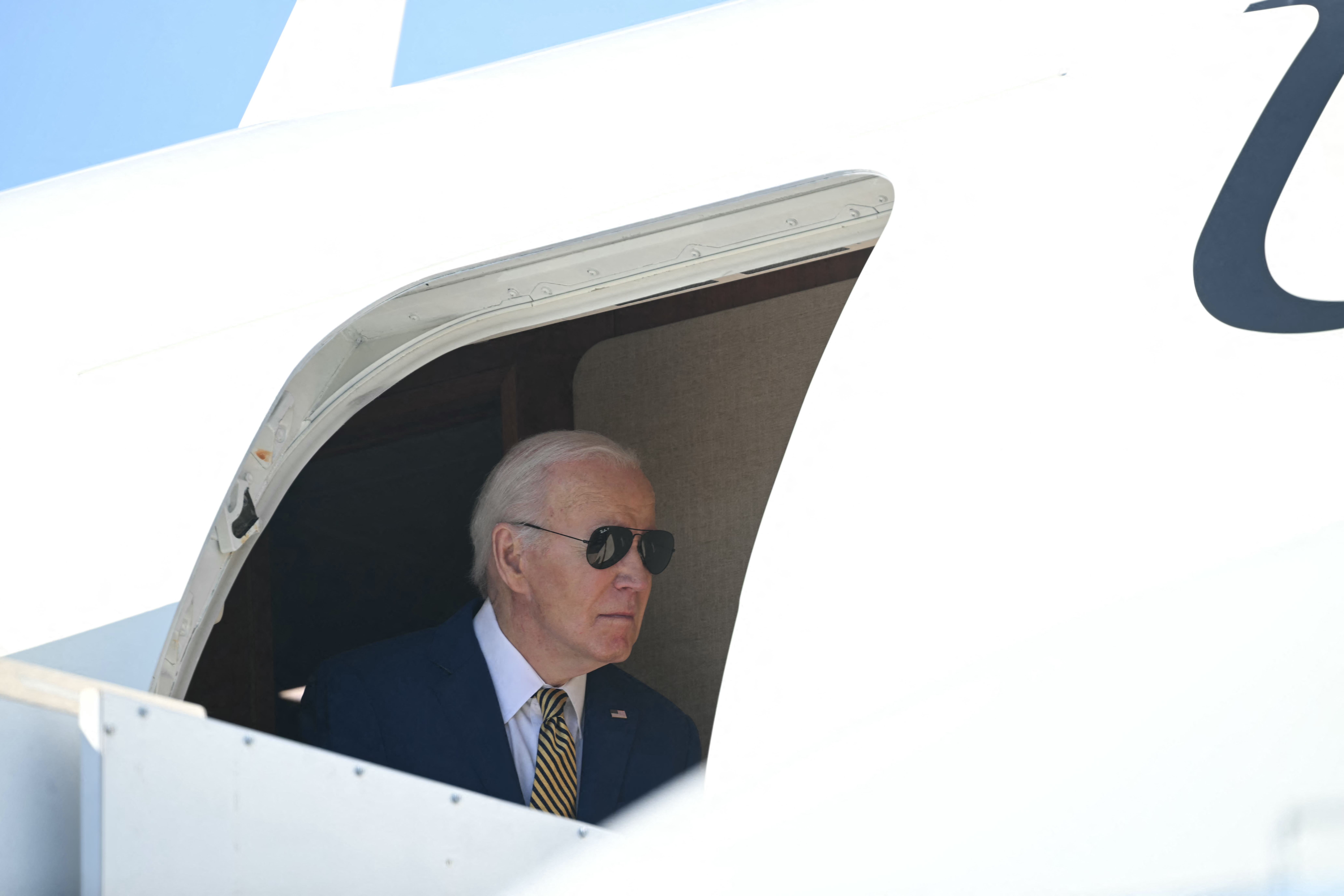 President Biden steps off Air Force One his way to give West Point's commencement address on Saturda