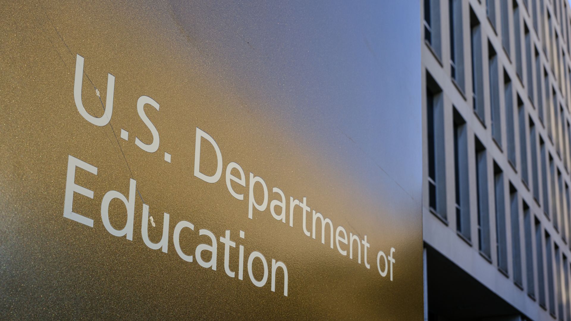 A sign marks the location of the U.S. Department of Education headquarters building on June 20, 2025, in Washington, DC. (Photo by J. David Ake/Getty Images)