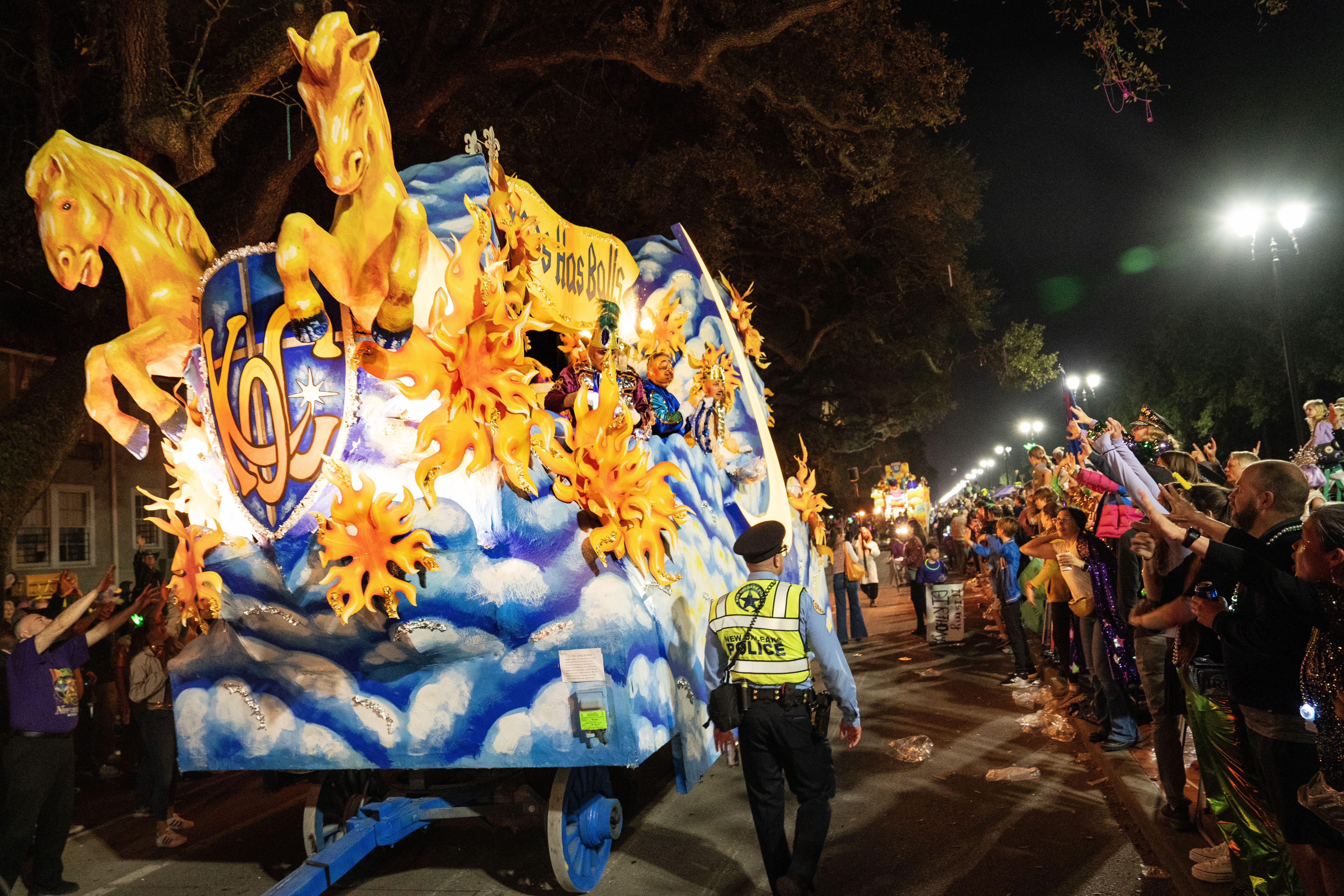 Photo shows the title float in the Knights of Chaos parade