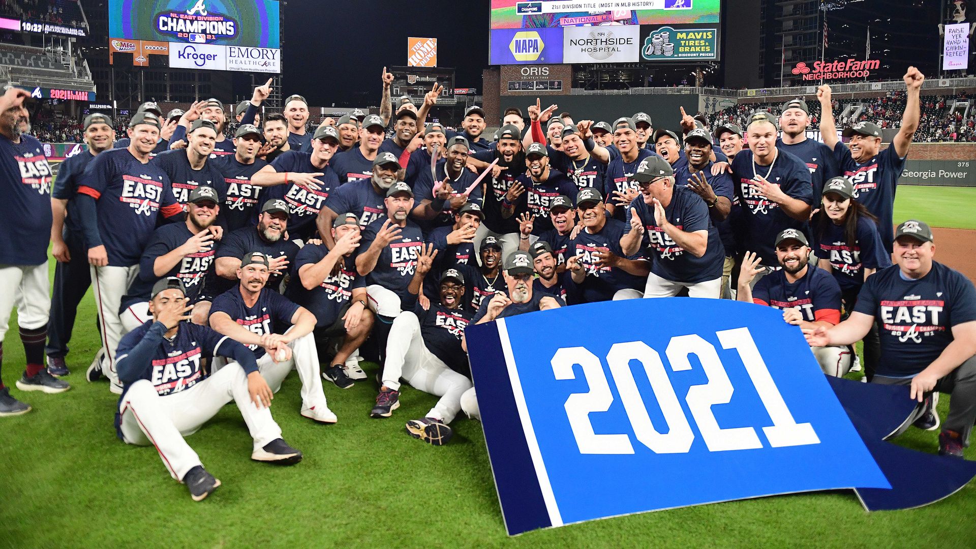 Braves celebrating