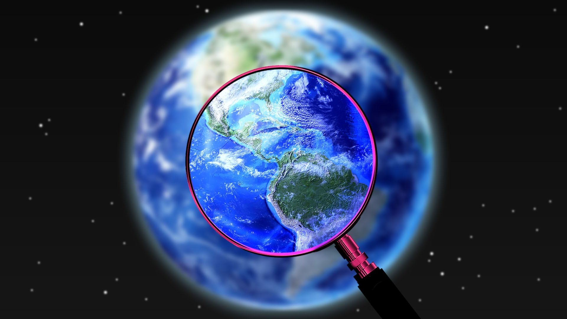 Illustration of a magnifying glass magnifying part of blurring earth