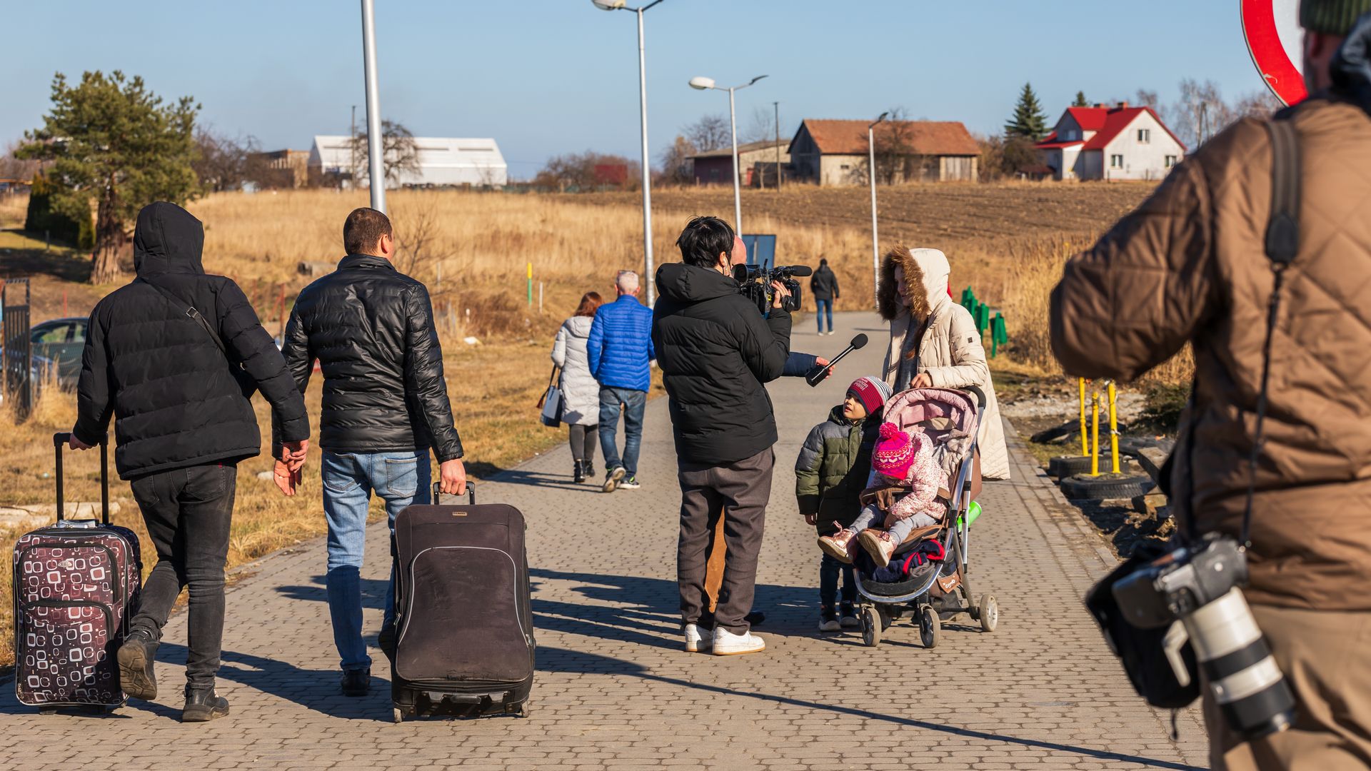 Ukrainian citizens arrive in Poland due to Russia's attack on Ukraine in Medyka, Poland