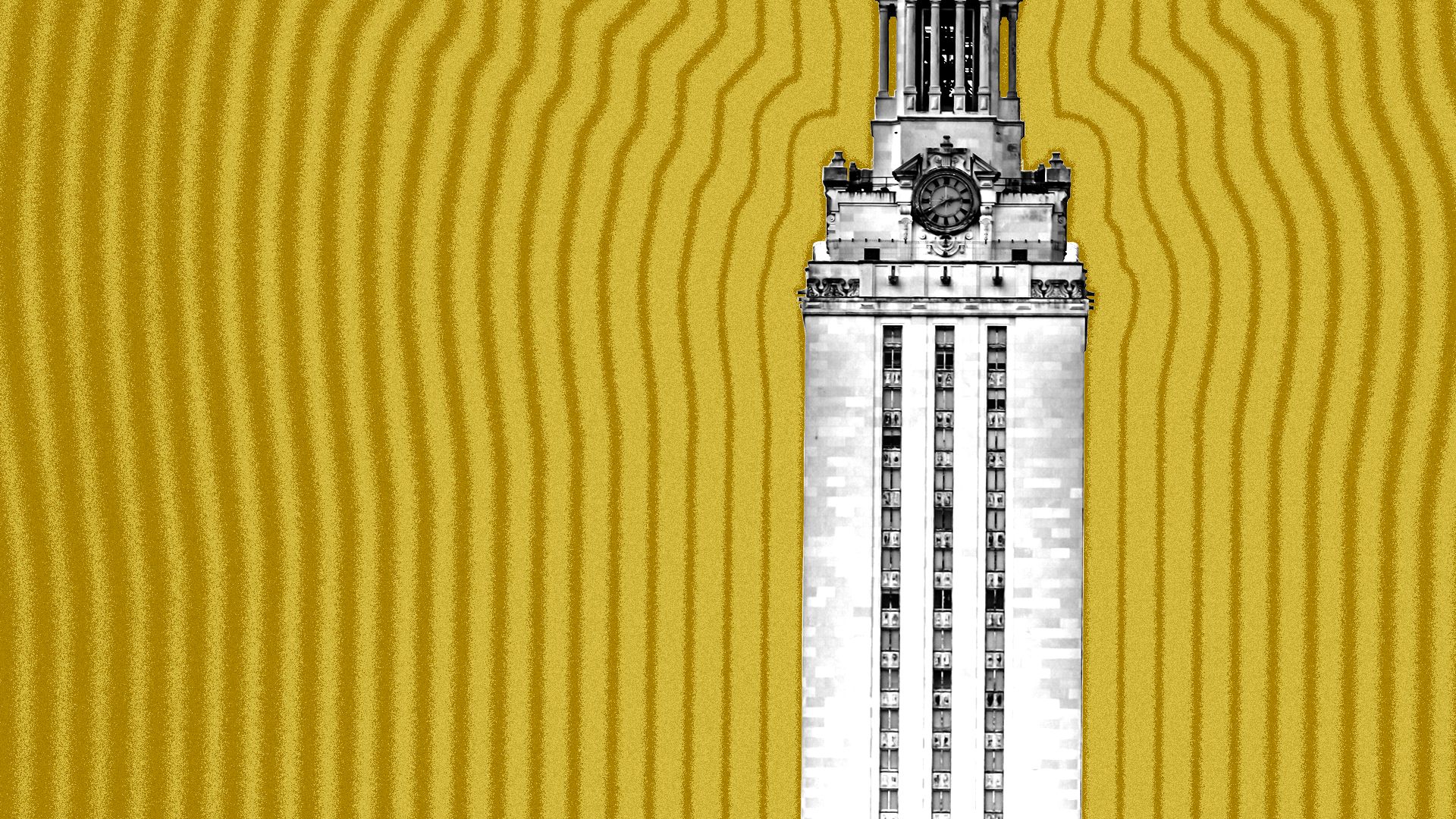Photo illustration of the University of Texas Tower with lines radiating from it.