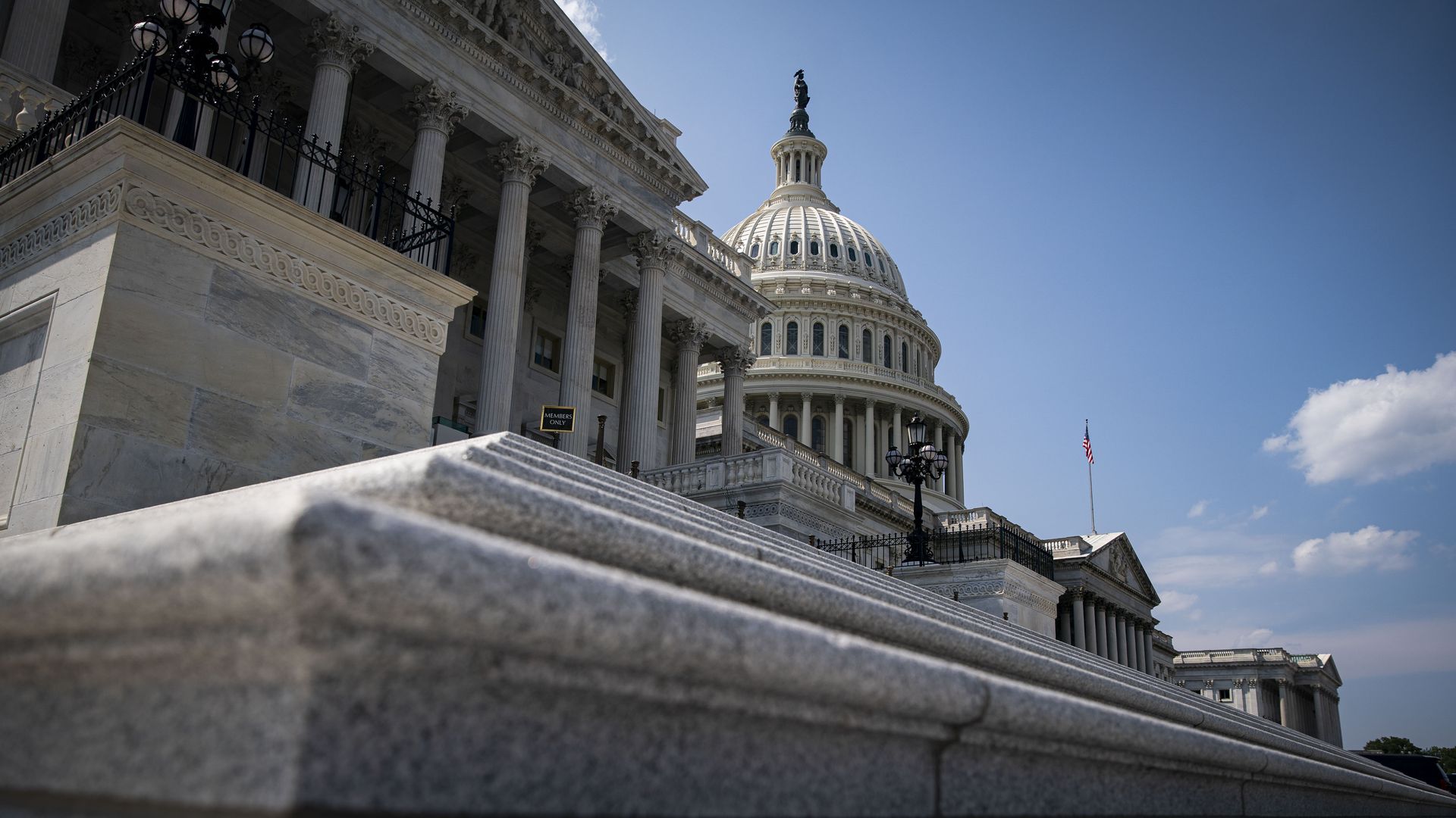 The steps to the House of Representatives is seen against a backdrop of the U.S. Capitol.