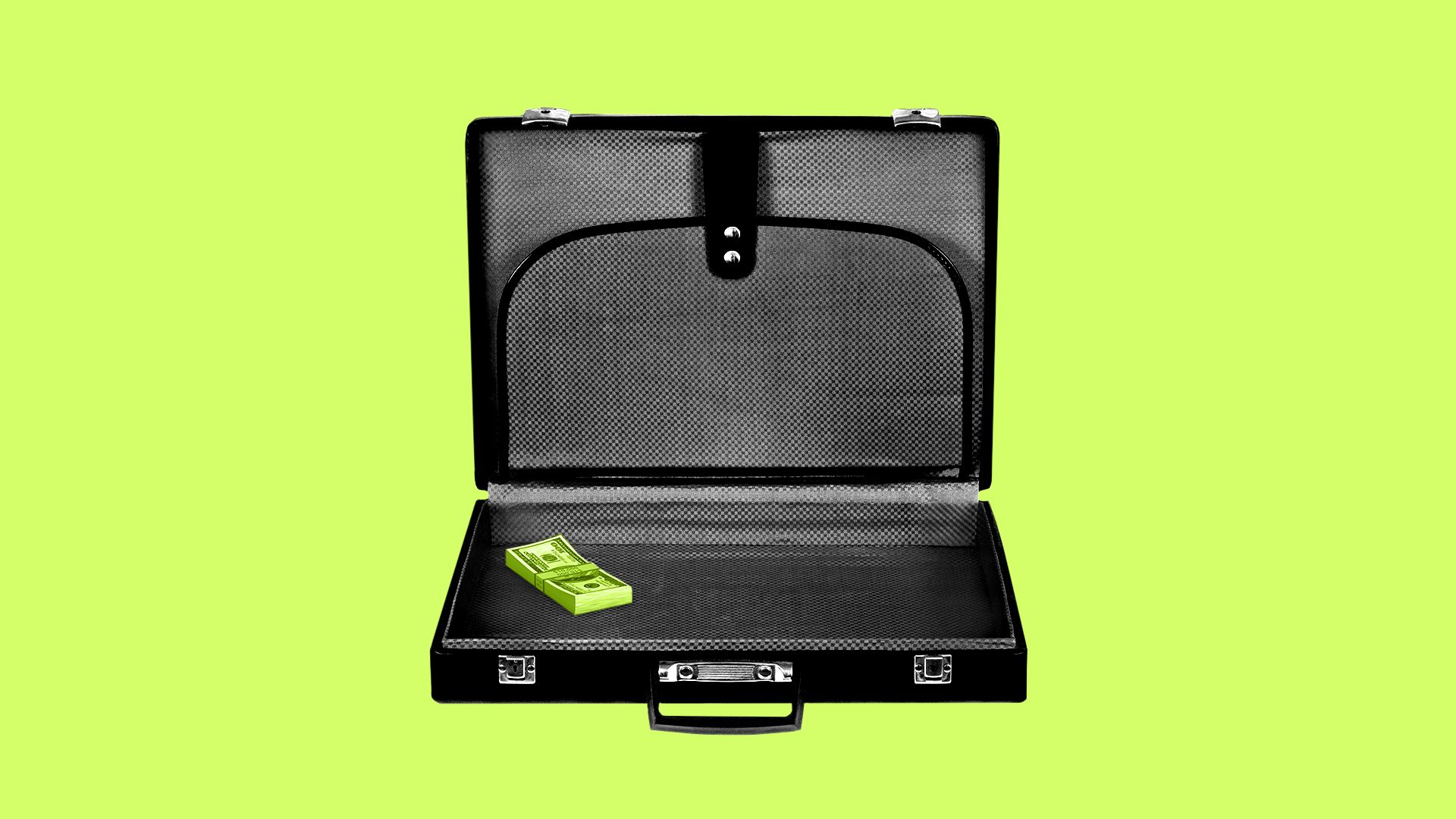 Illustration of a briefcase with a small stack of money 