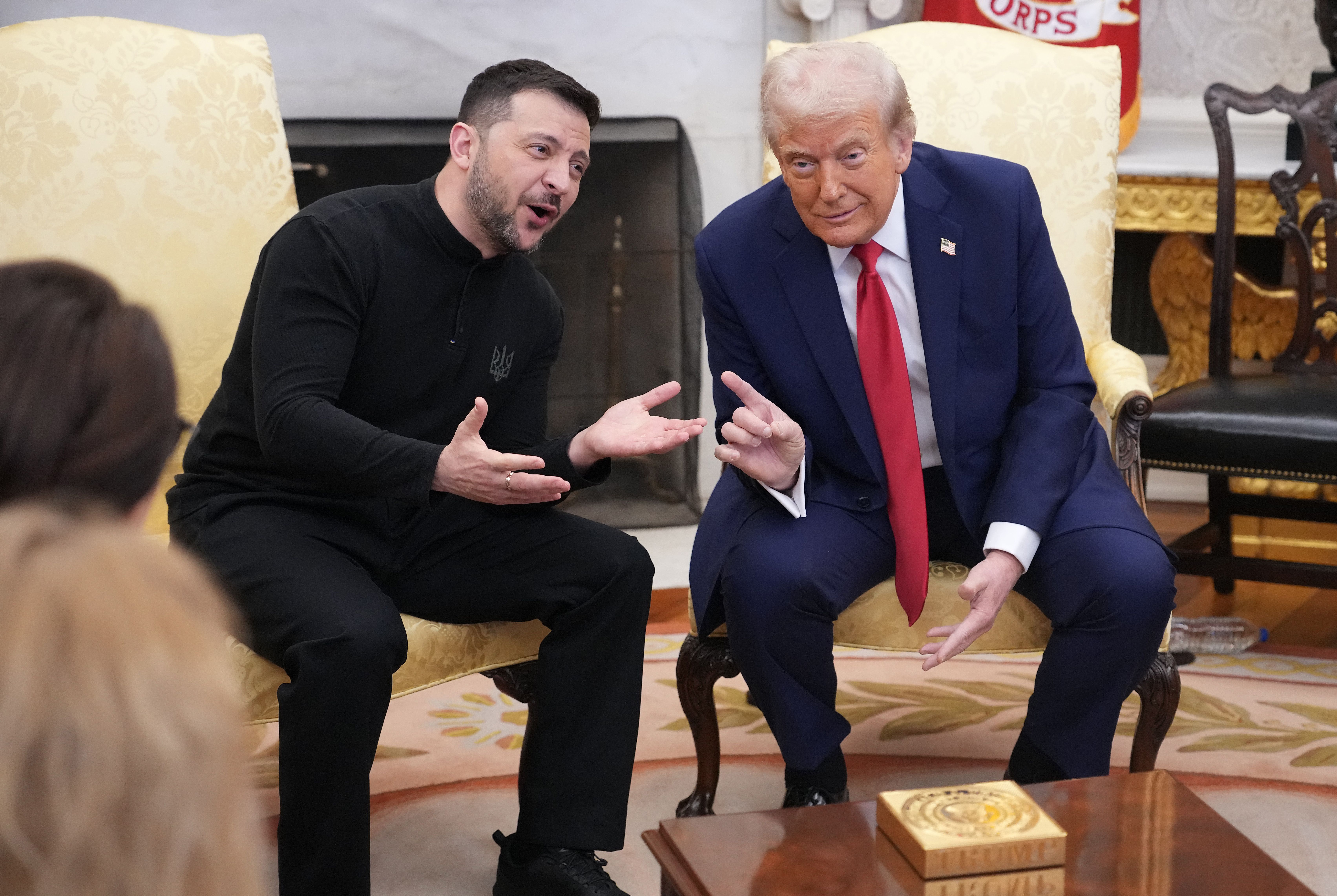 WASHINGTON, DC - FEBRUARY 28: U.S. President Donald Trump (R) and Ukrainian President Volodymyr Zelensky meet in the Oval Office at the White House on February 28, 2025 in Washington, DC. Trump and Zelensky are meeting today to sign a preliminary agreement on sharing Ukraine's mineral resources that