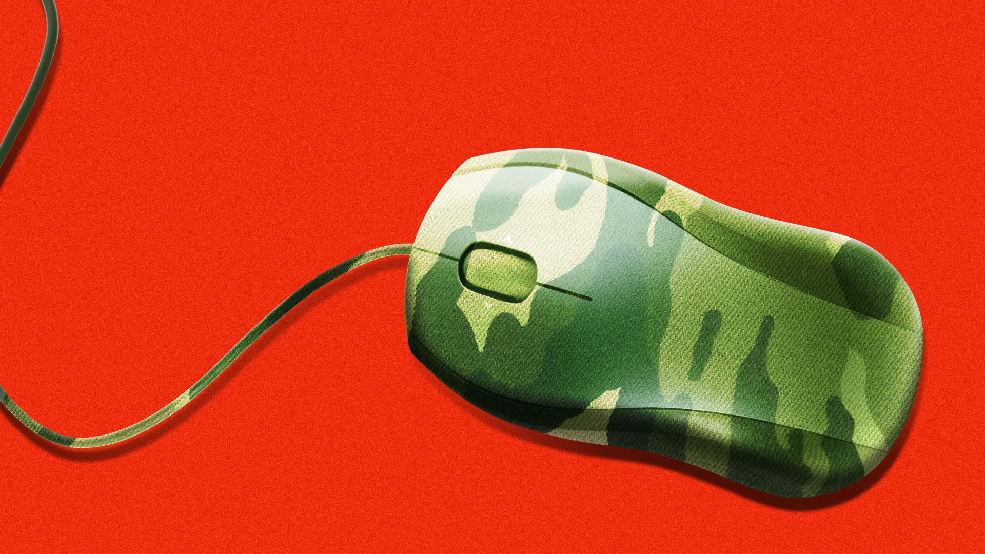Illustration of a computer mouse with an Army camouflage design over it