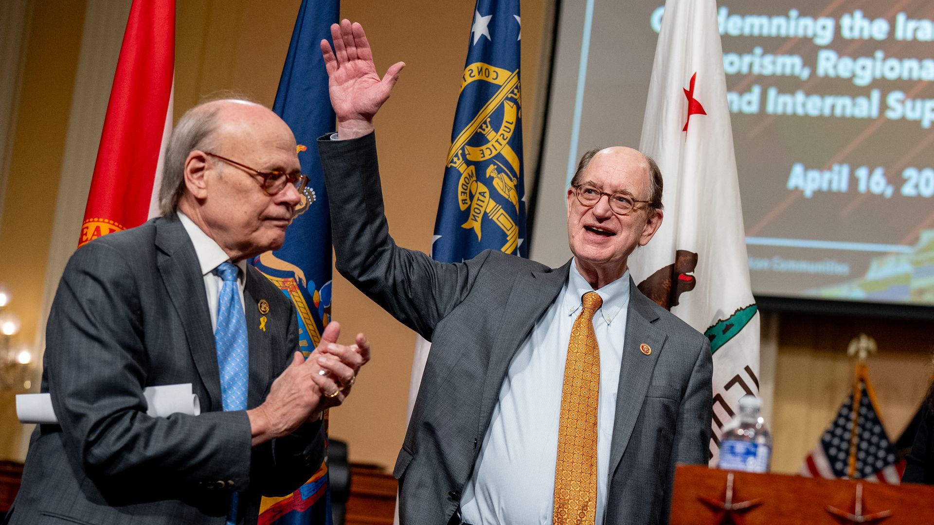 Reps. Brad Sherman and Steve Cohen (D-TN), (L) appear at a Congressional briefing on Iran on April 16, 2024. 