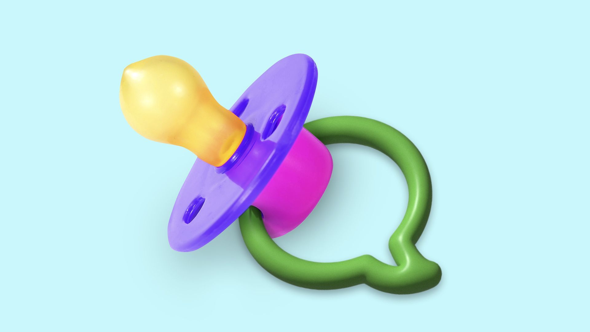 Illustration of a pacifier with a ring shaped like a speech bubble