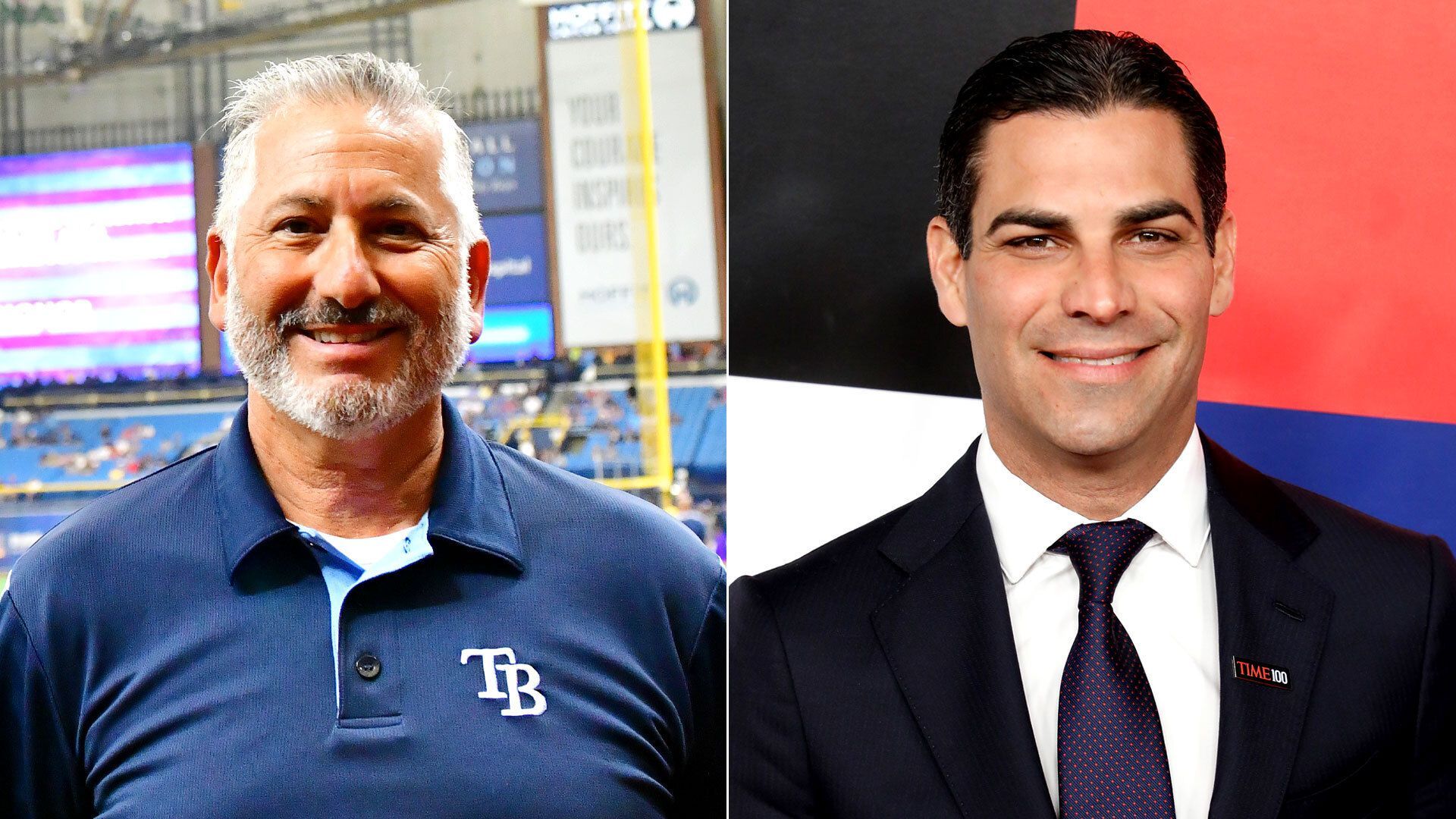 Picture collage of St. Petersburg Mayor Rick Kriseman on the left and Miami Mayor Francis Suarez on the right