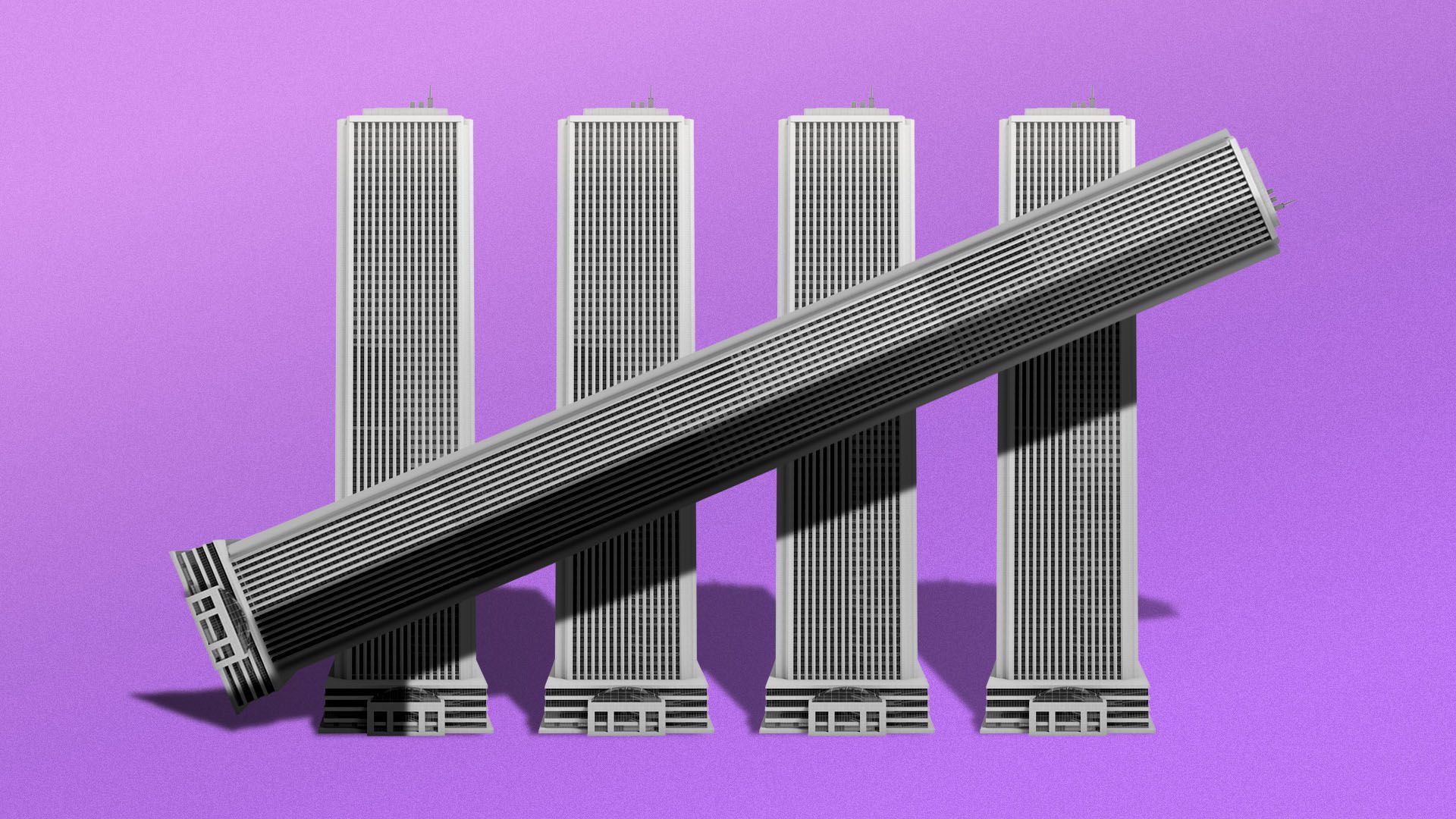 Illustration of five buildings making a tally mark